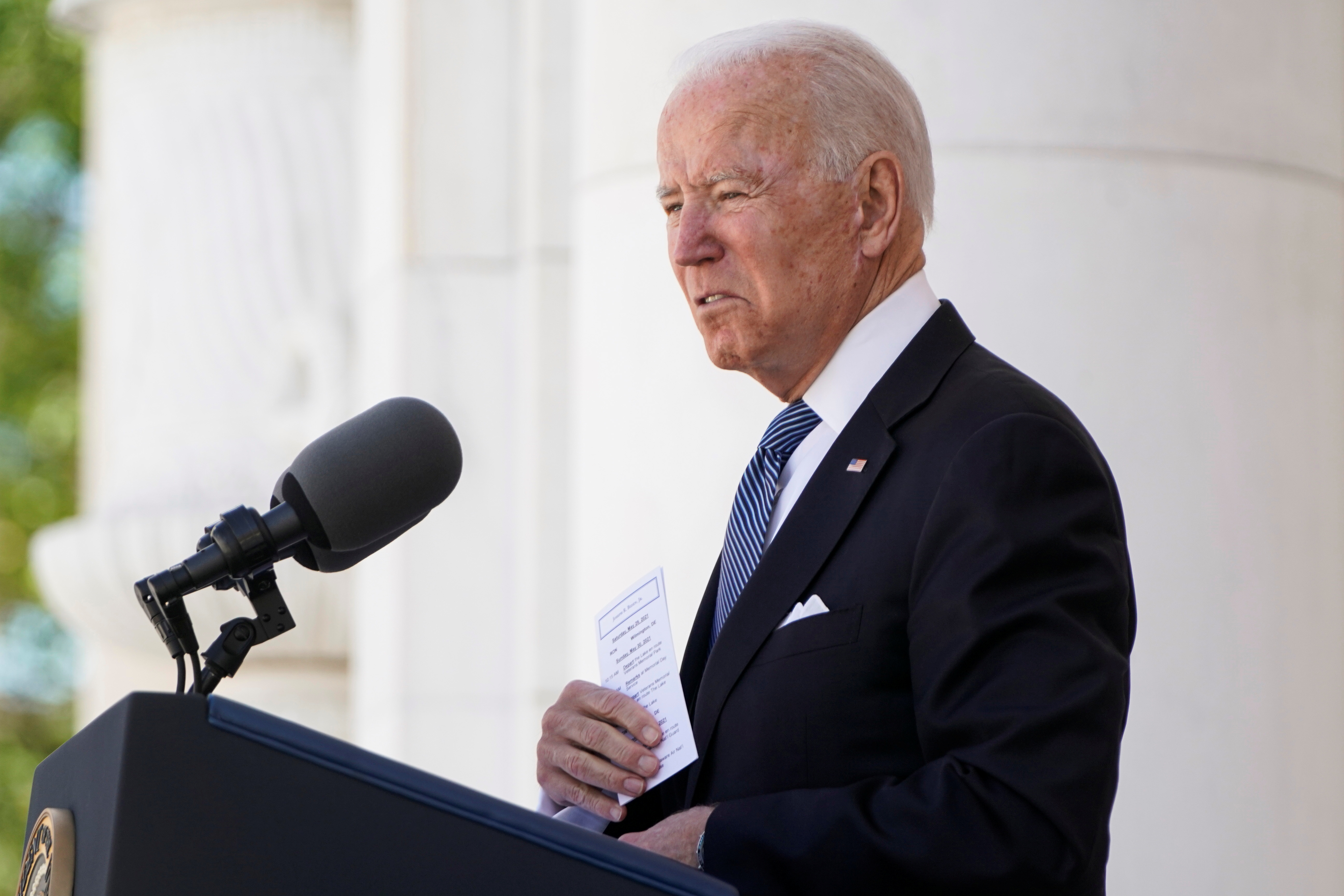 U.S. President Joe Biden delivers the Memorial Day speech at Arlington National Cemetery in Arlington, Virginia