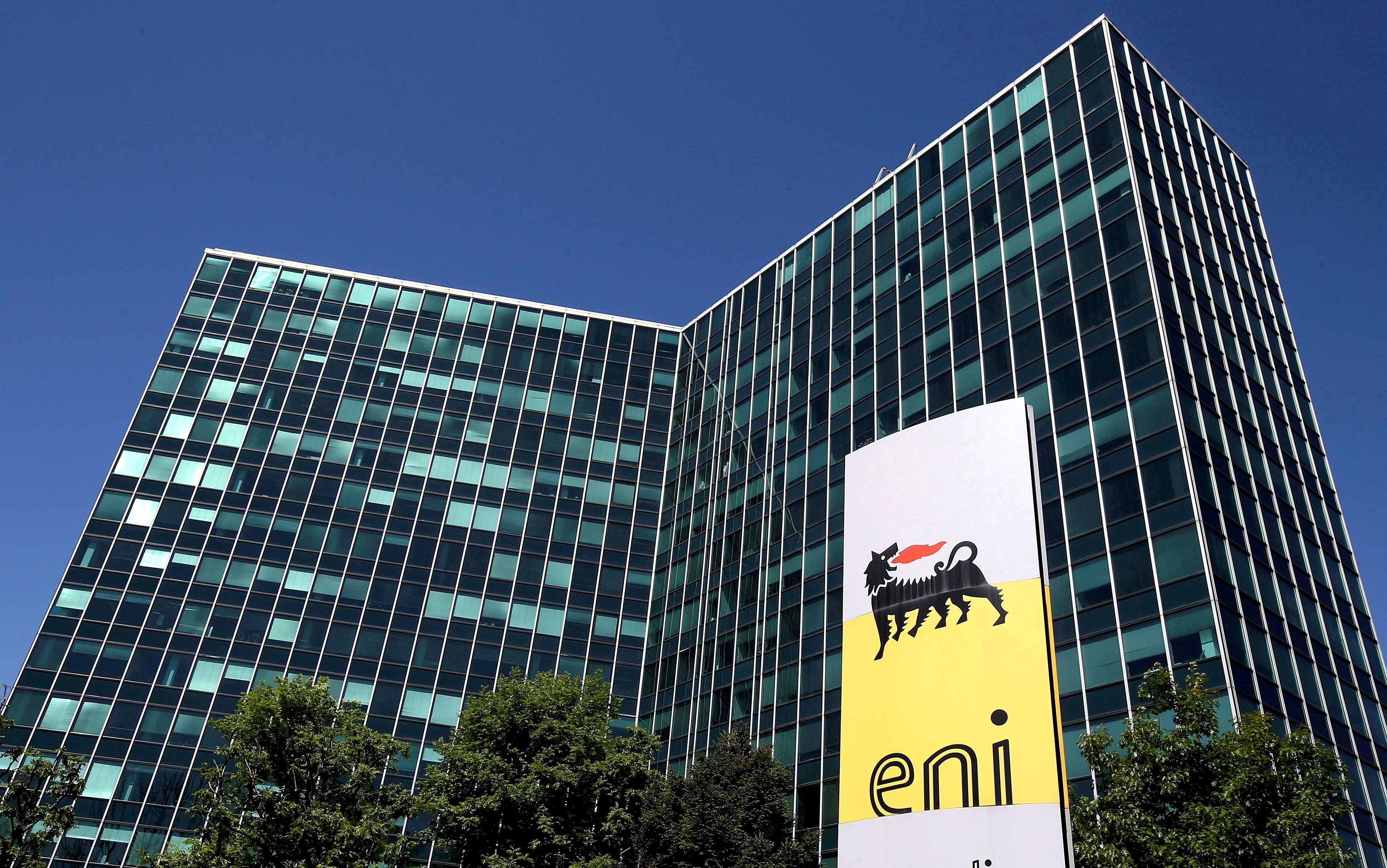 Eni's logo is seen in front of its headquarters in San Donato Milanese, near Milan, Italy, April 27, 2016.  REUTERS/Stefano Rellandini/File Photo