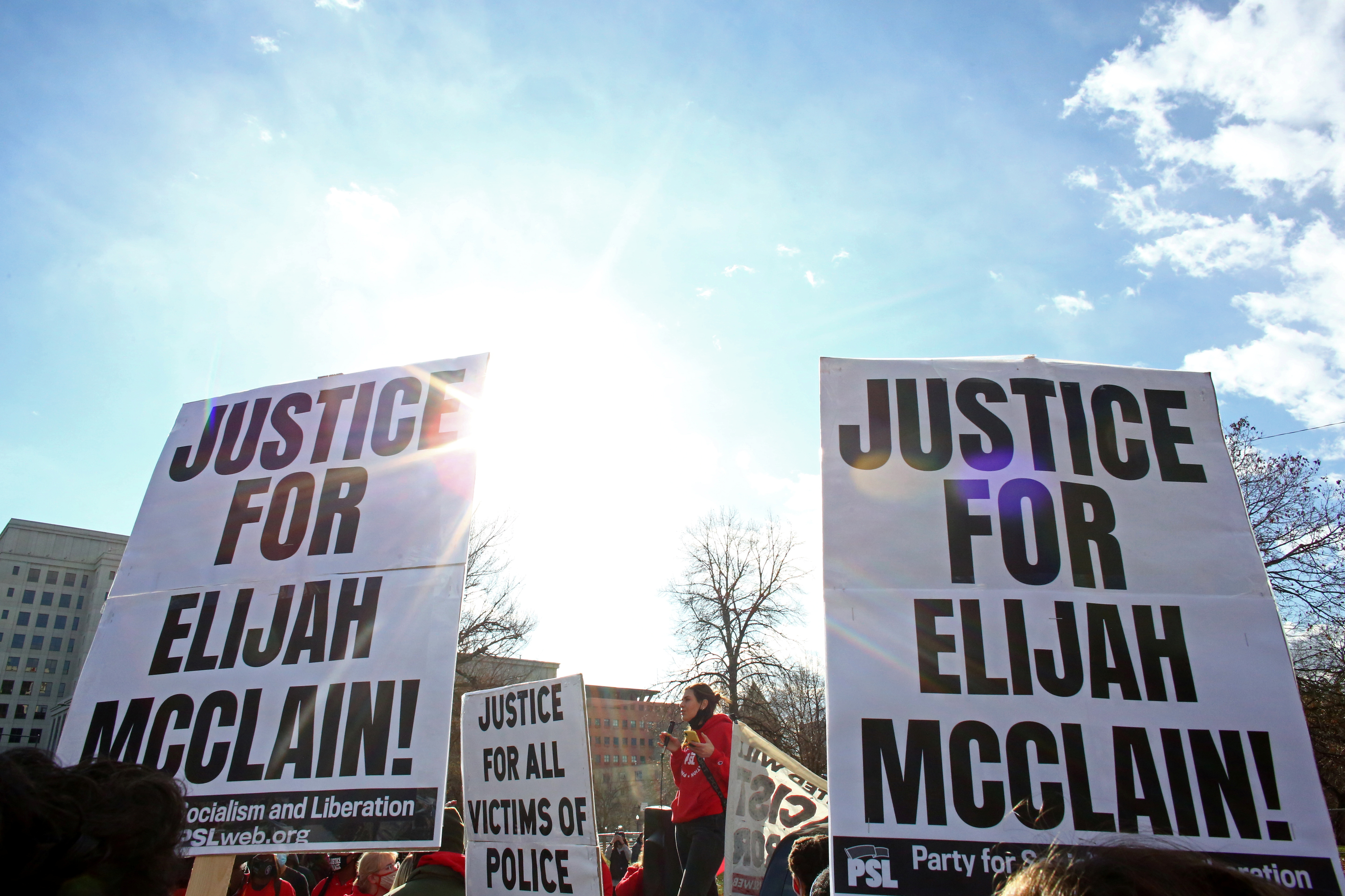 Protesters gather for a rally to call for justice for Elijah McClain in Denver