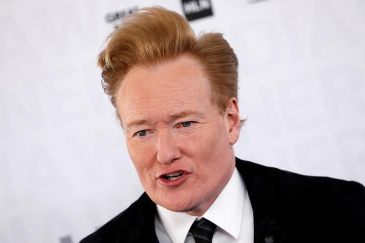 Comedian Conan O'Brien poses as he arrives at the WarnerMedia Upfront event in New York