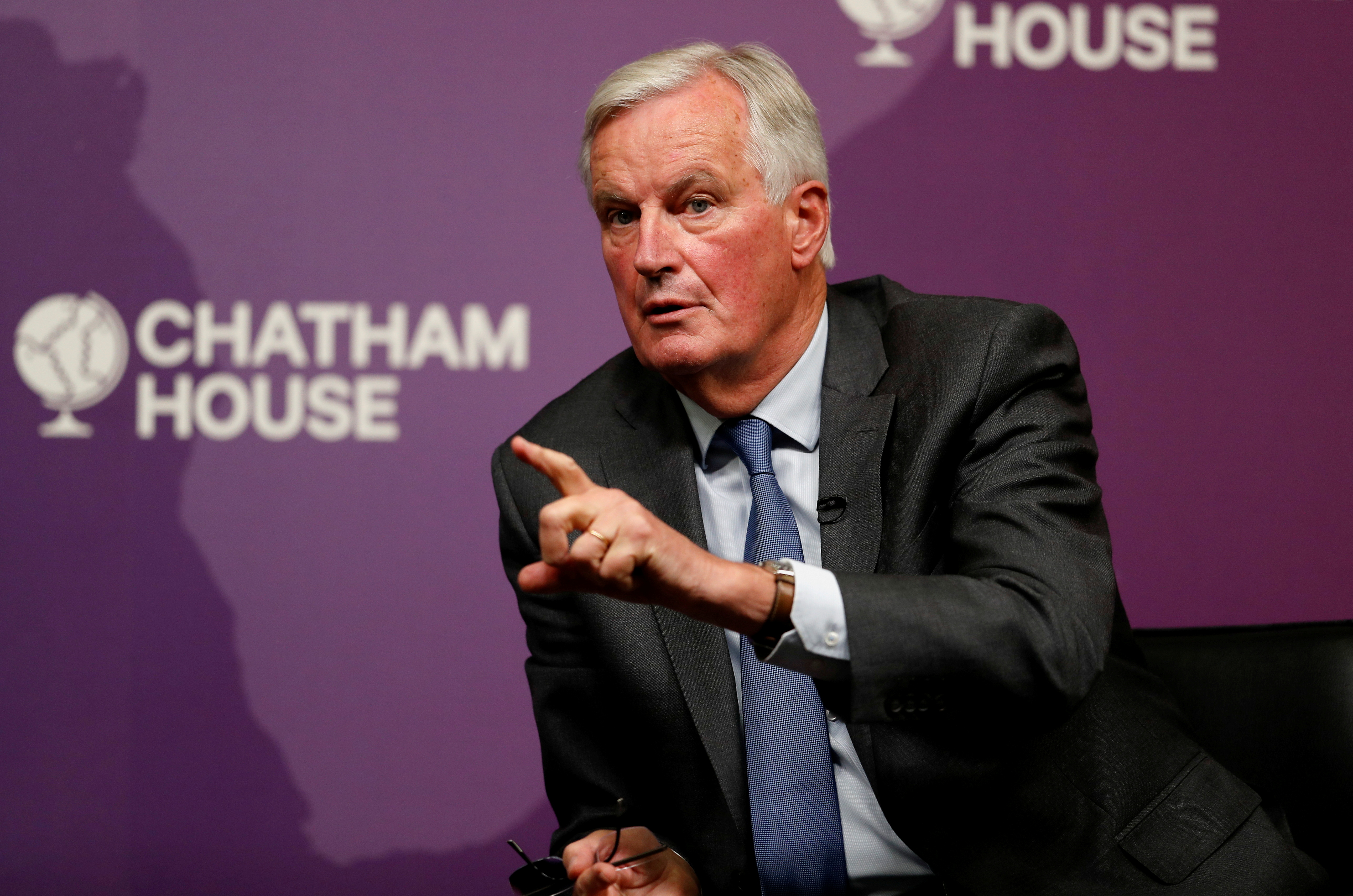 Former EU chief negotiator Michel Barnier speaks at Chatham House in London