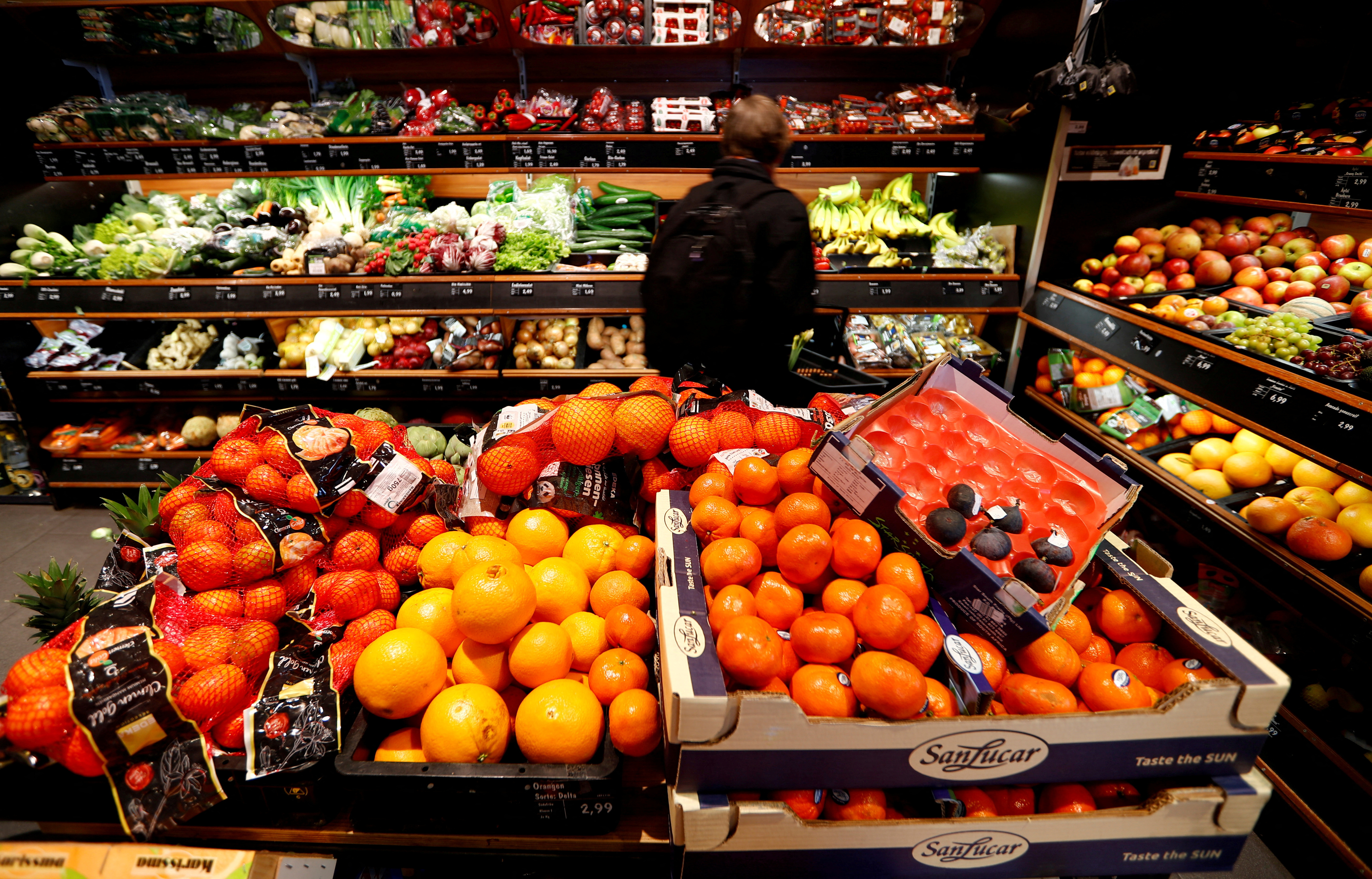 Full shelves with fruits are pictured in a supermarket during the spread of the coronavirus disease (COVID-19) in Berlin