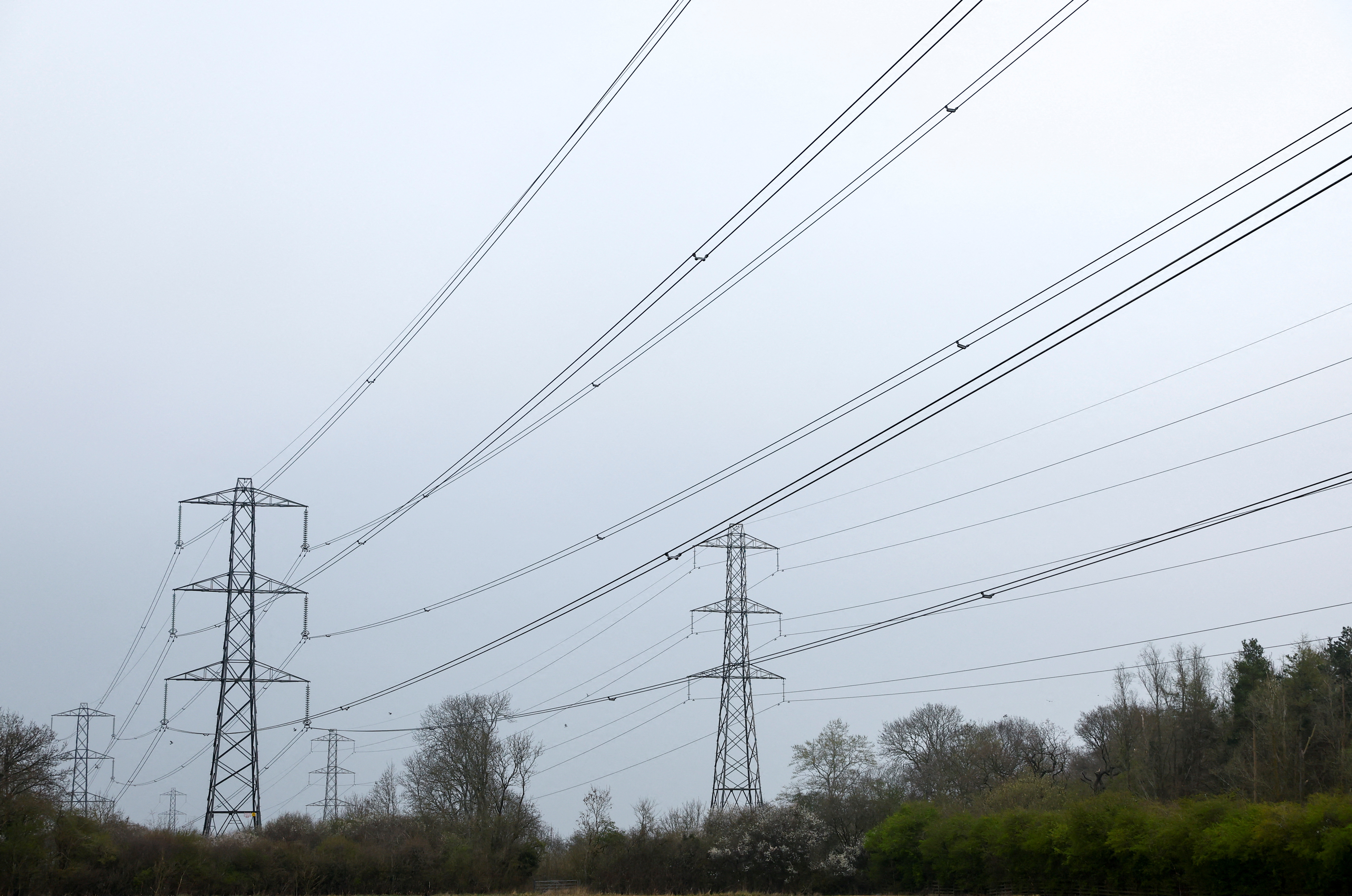 Electricity pylons are seen in Wellingborough