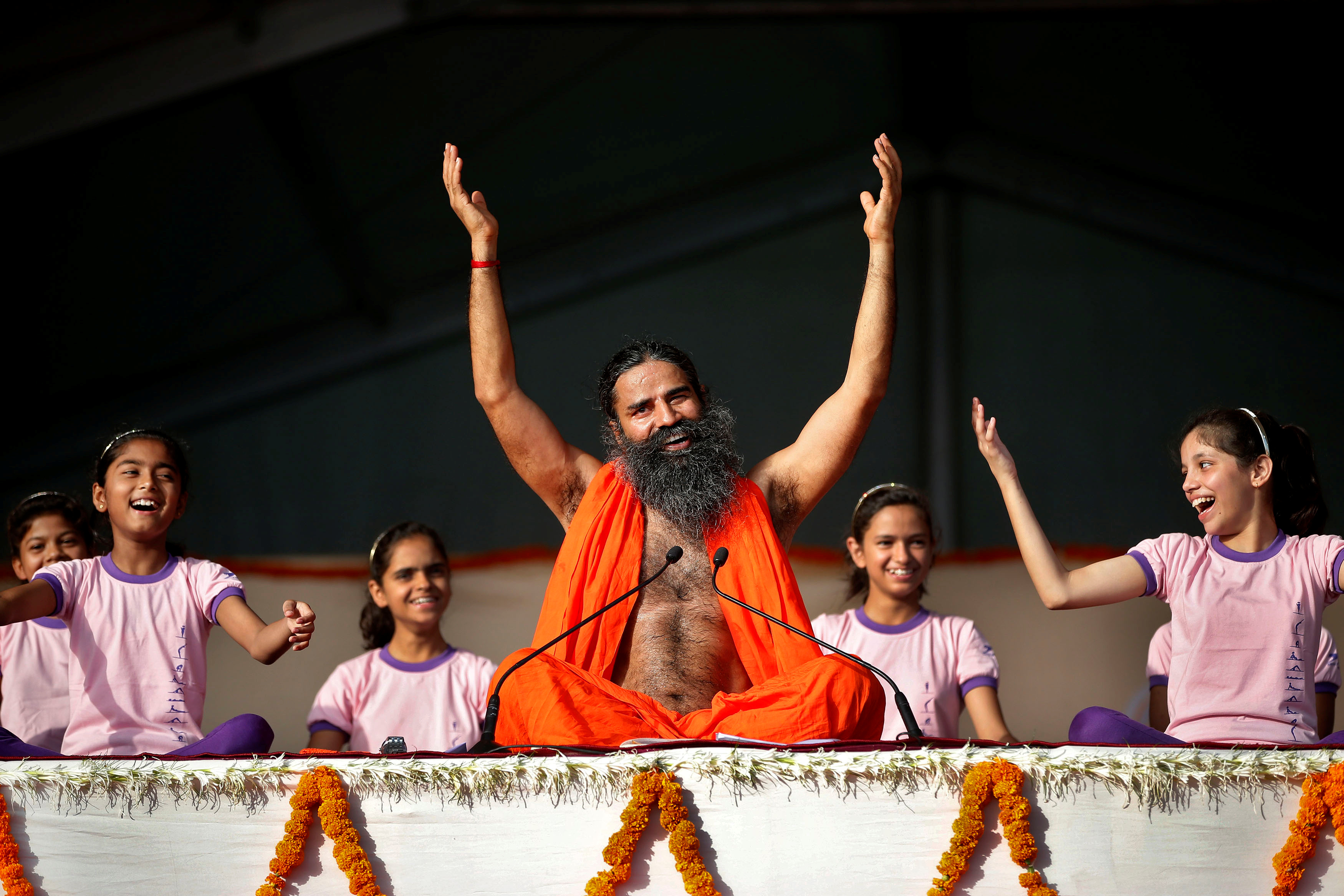 Yoga guru Ramdev performs yoga ahead of IYD in Ahmedabad