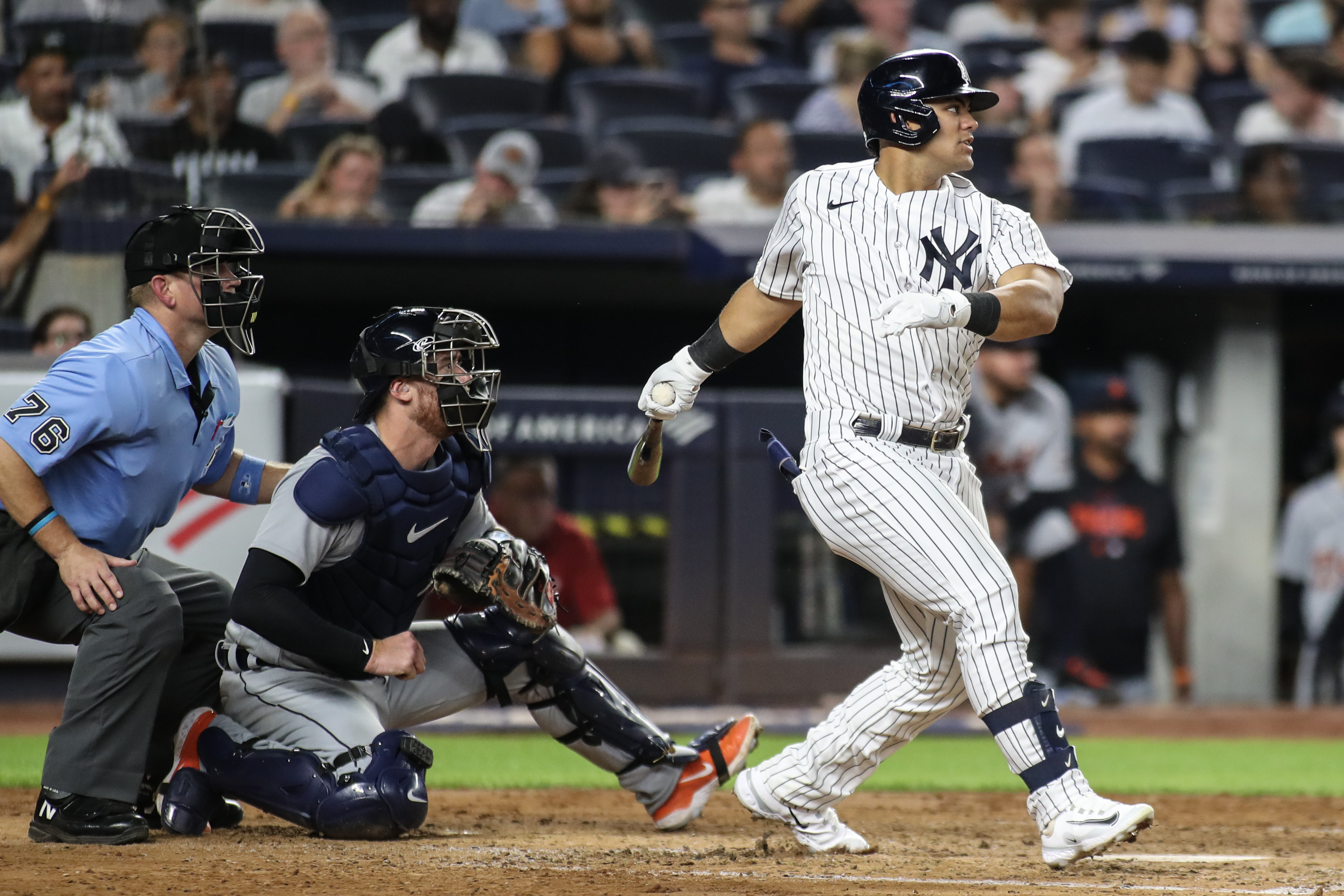 Jasson Domínguez's first homer in New York helps Yankees get back over .500  with win over Tigers - The Boston Globe