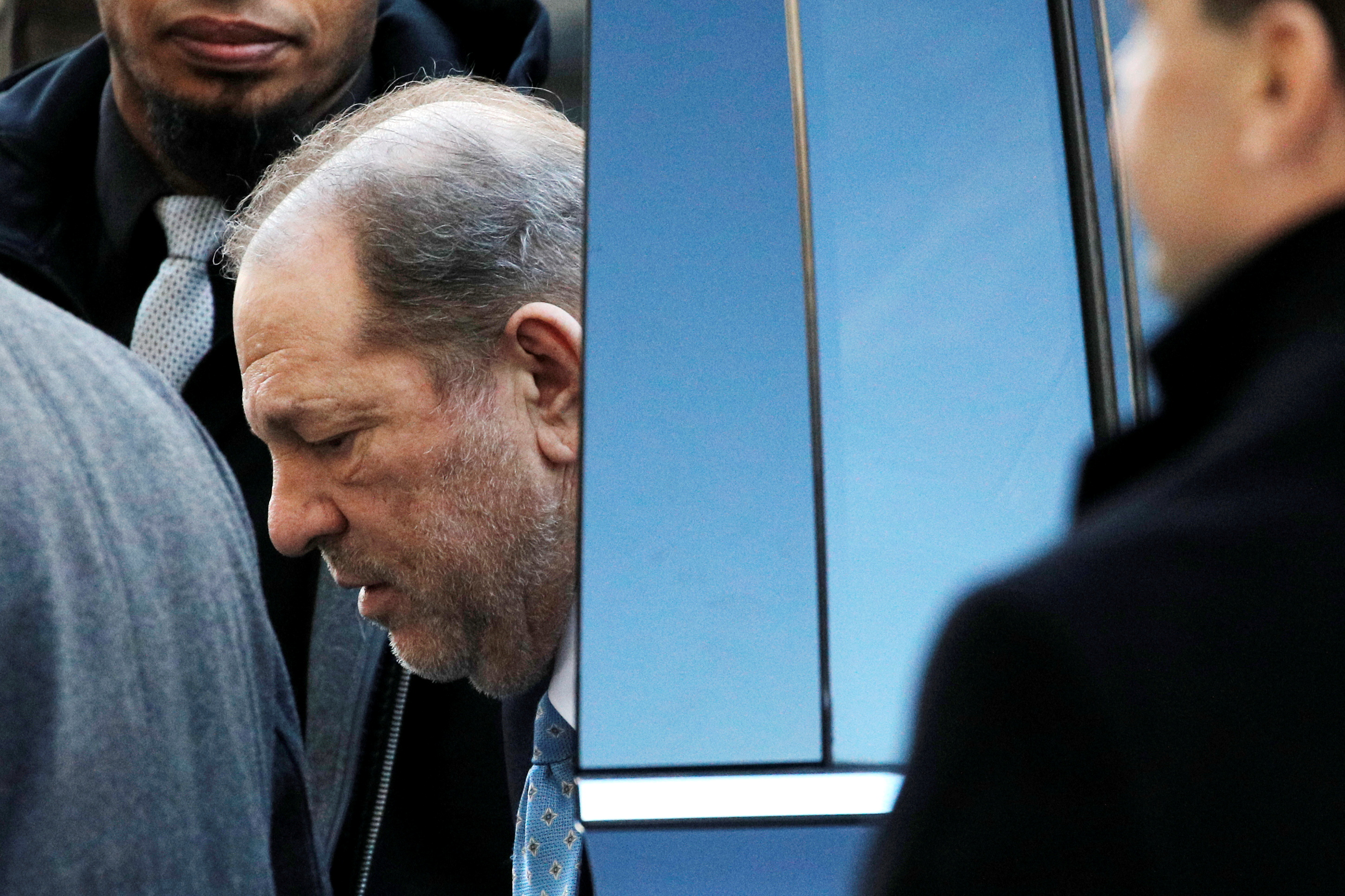 Film producer Harvey Weinstein arrives at New York Criminal Court ahead of the fifth day of jury deliberations for his sexual assault trial in the Manhattan borough of New York City, New York