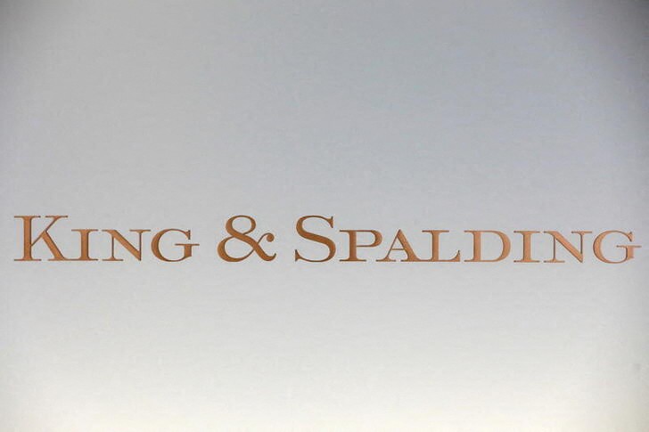 The company logo of the law firm King & Spalding is seen in their legal offices in Manhattan, New York City, New York
