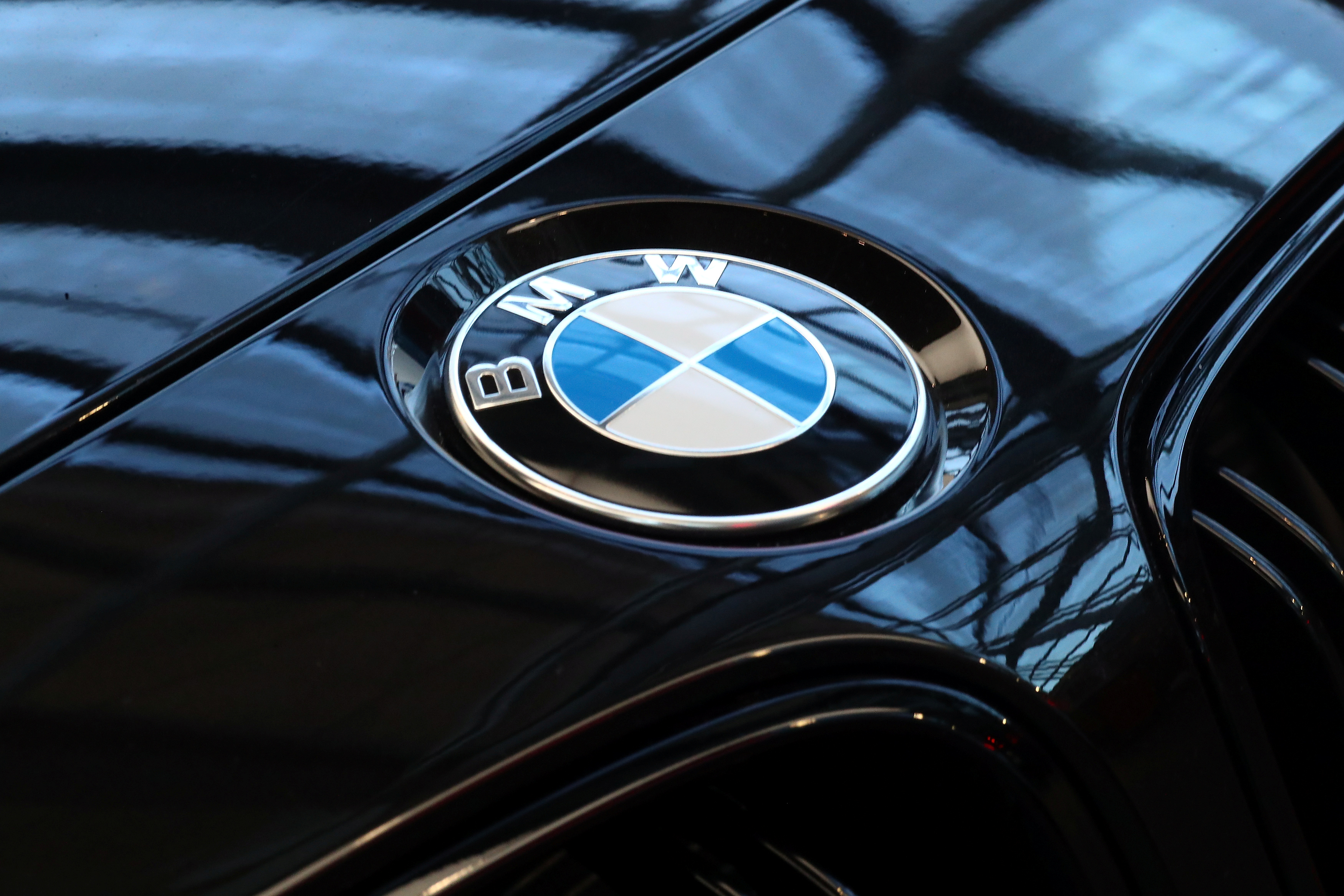 A logo of German luxury carmaker BMW, is seen ahead of the company's annual news conference in Munich