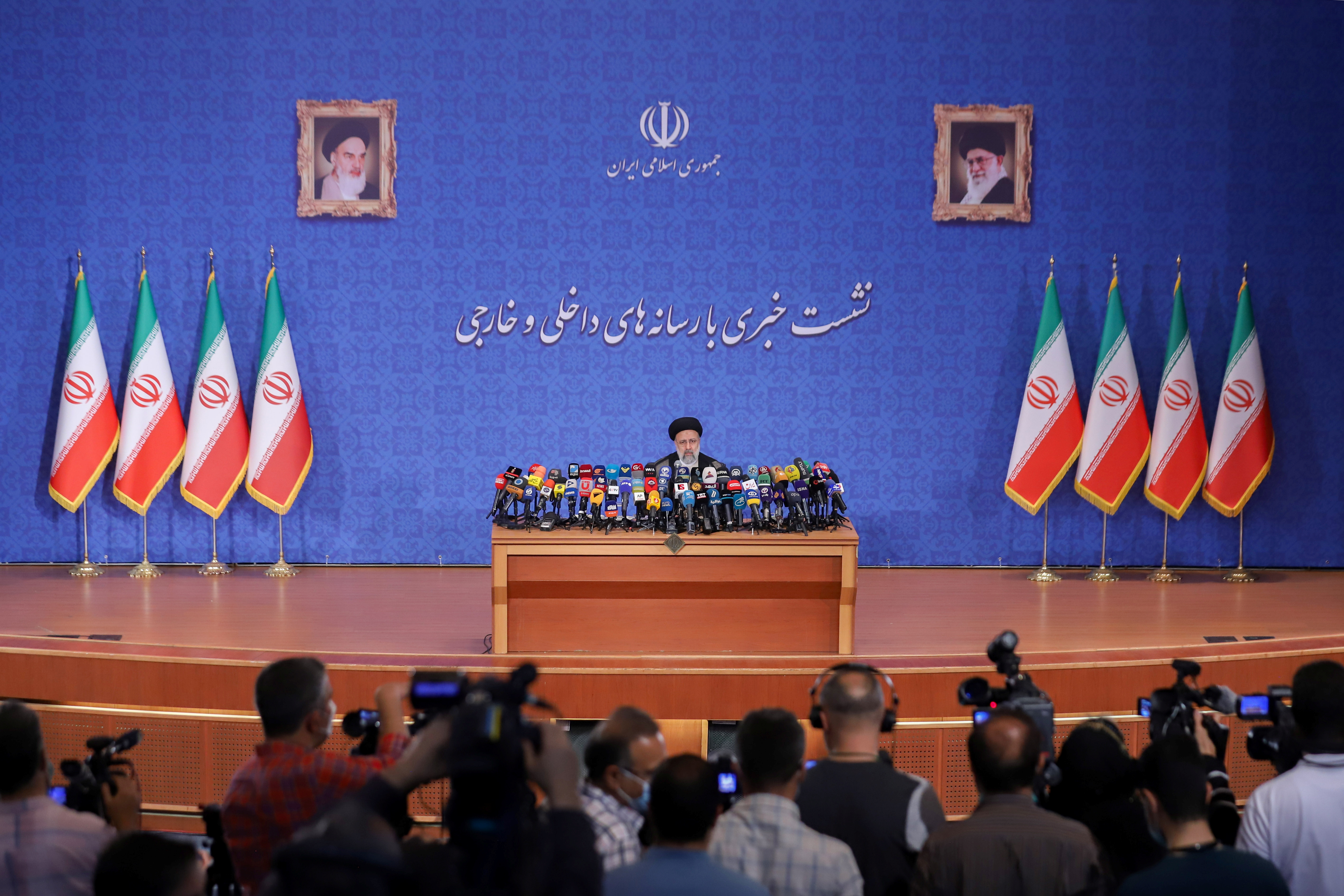 Iran's President-elect Ebrahim Raisi attends a news conference in Tehran
