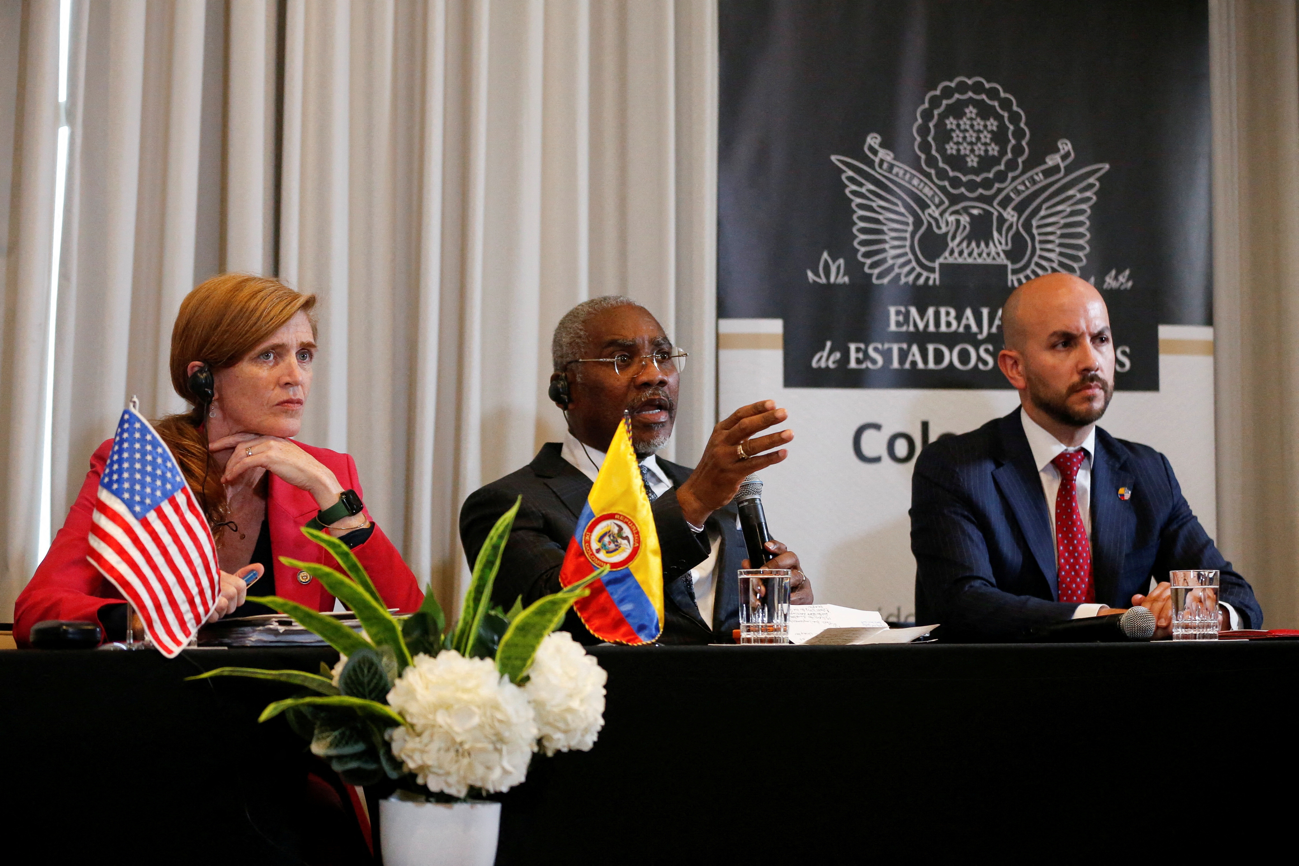 USAID Administrator Power holds a news conference, in Bogota