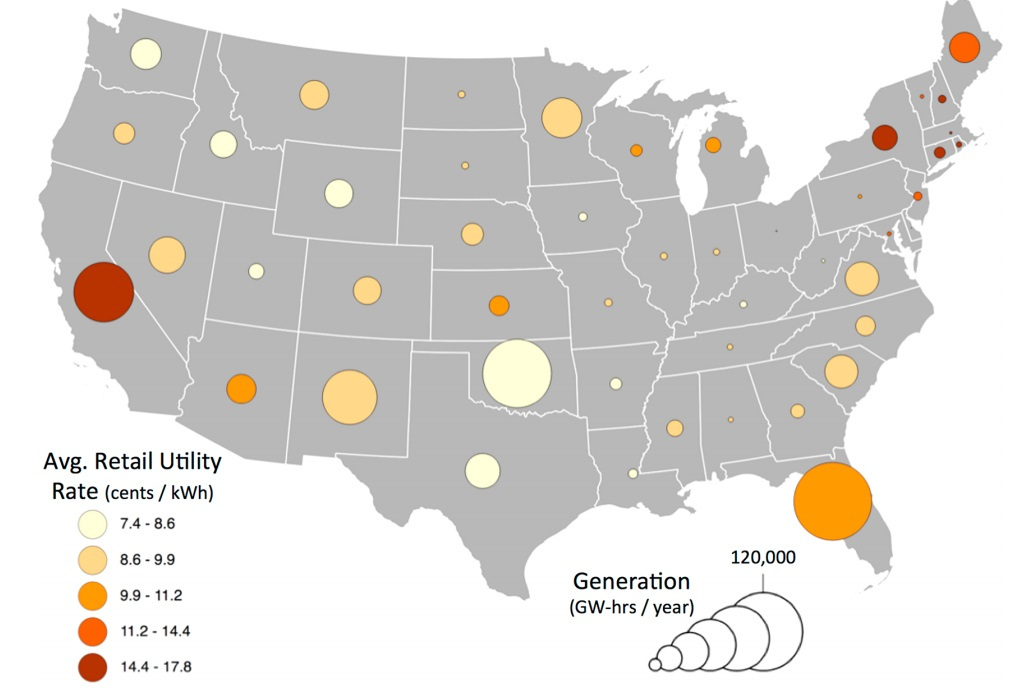 Capacidad solar flotante potencial de EE. UU., tasas de utilización: recortadas