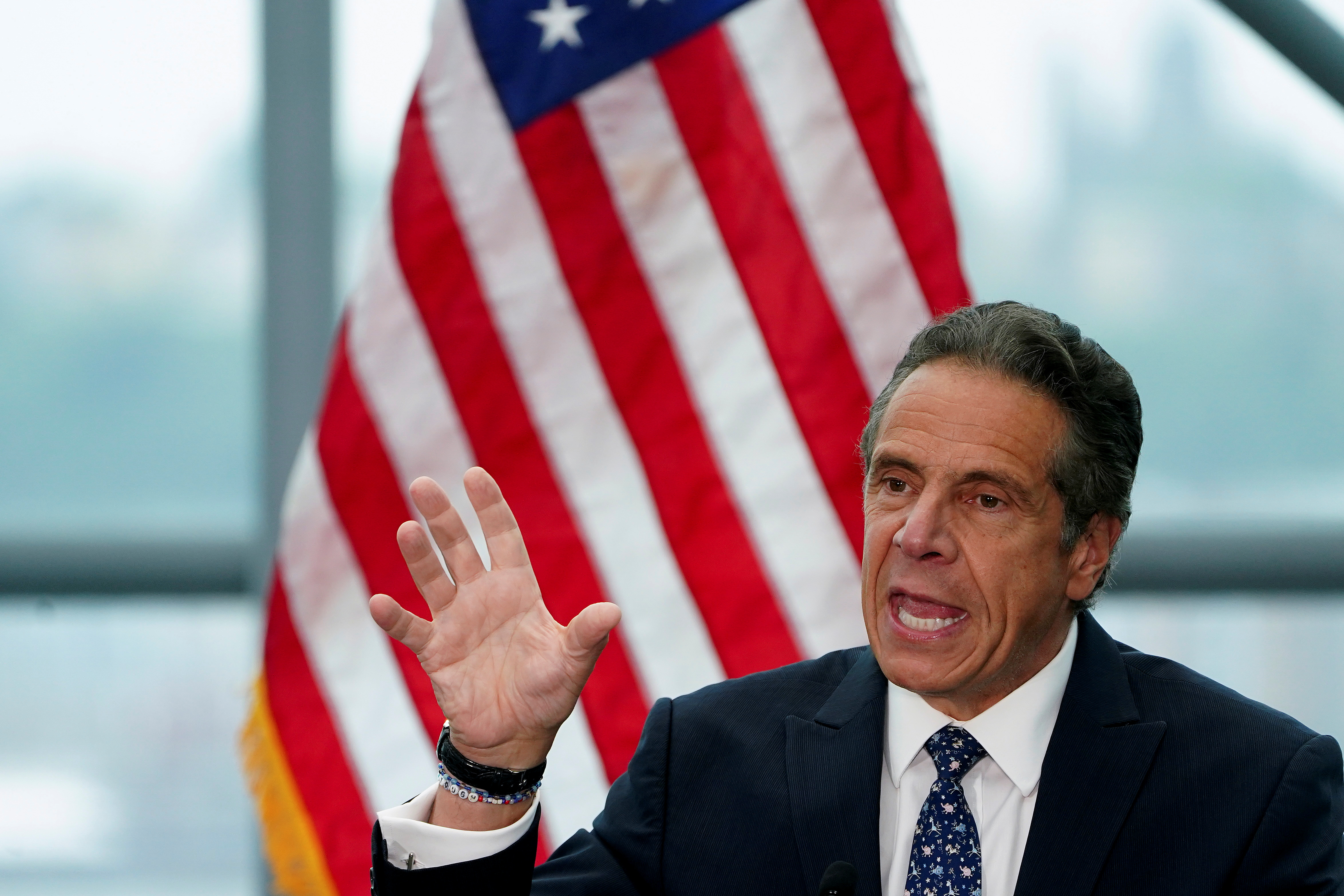 New York Governor Andrew Cuomo gives a press conference in New York City