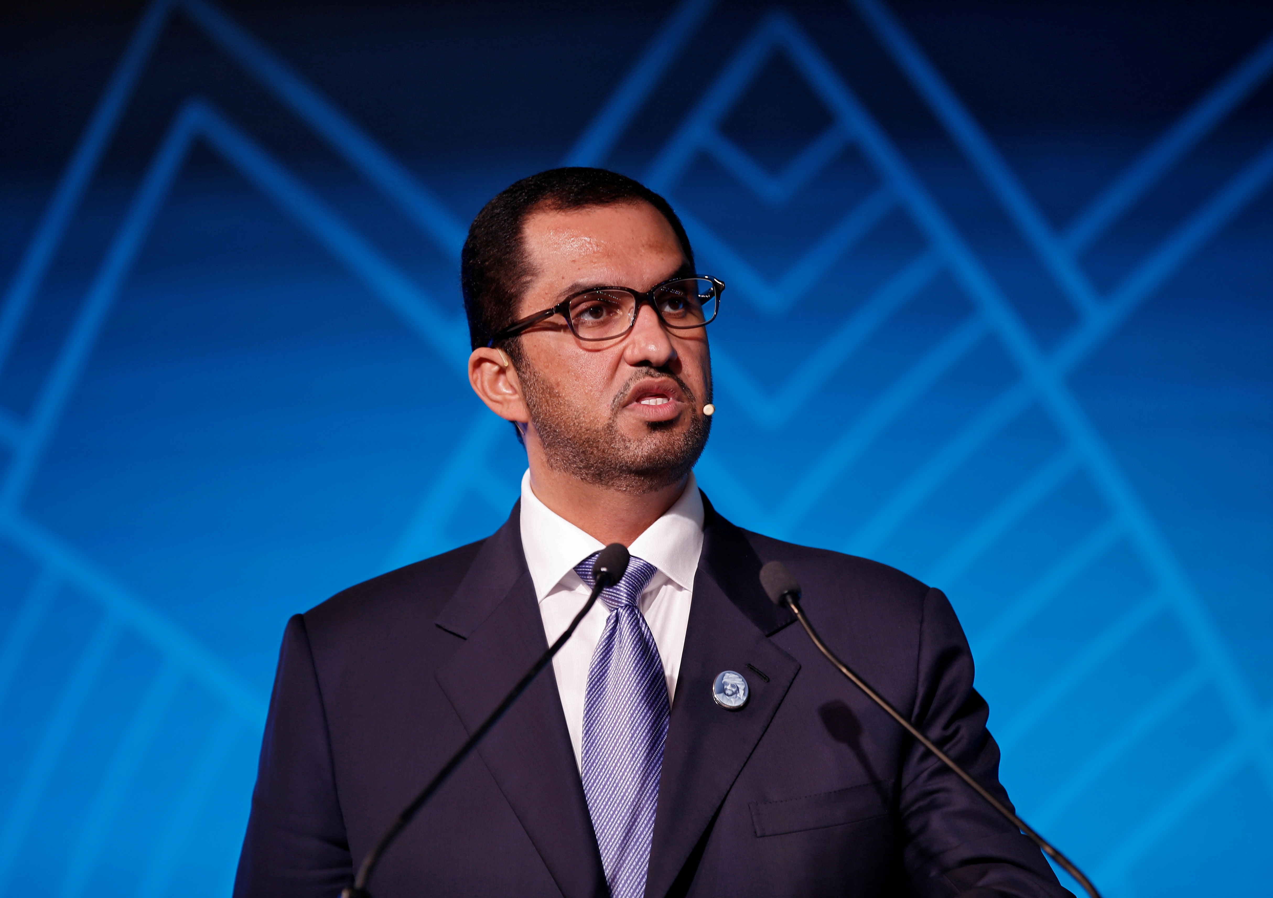 Sultan Ahmed Al Jaber, UAE Minister of State and ADNOC Group CEO, addresses a gathering during the India Energy Forum in New Delhi