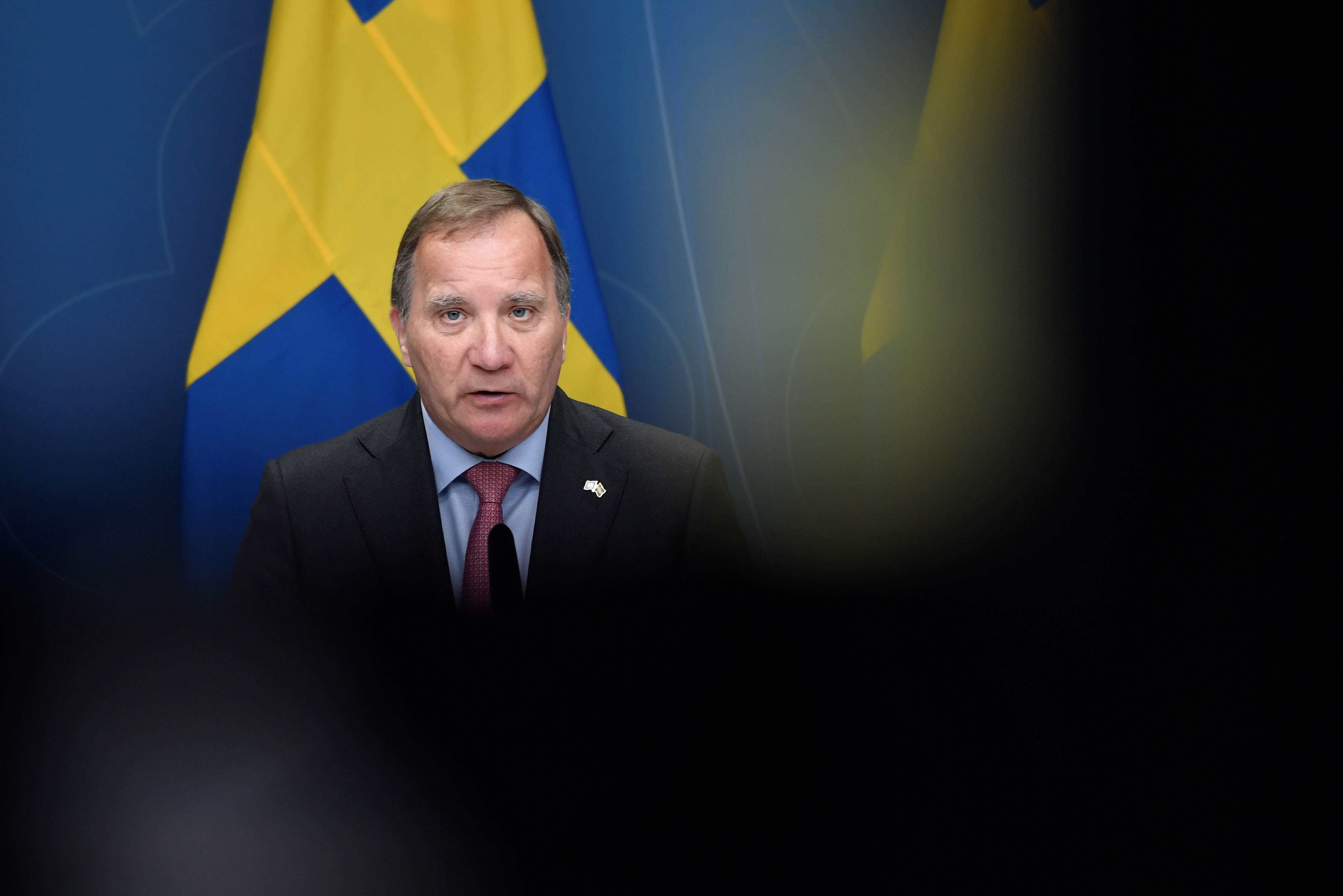 Sweden's Prime Minister Stefan Lofven holds a news conference in Stockholm