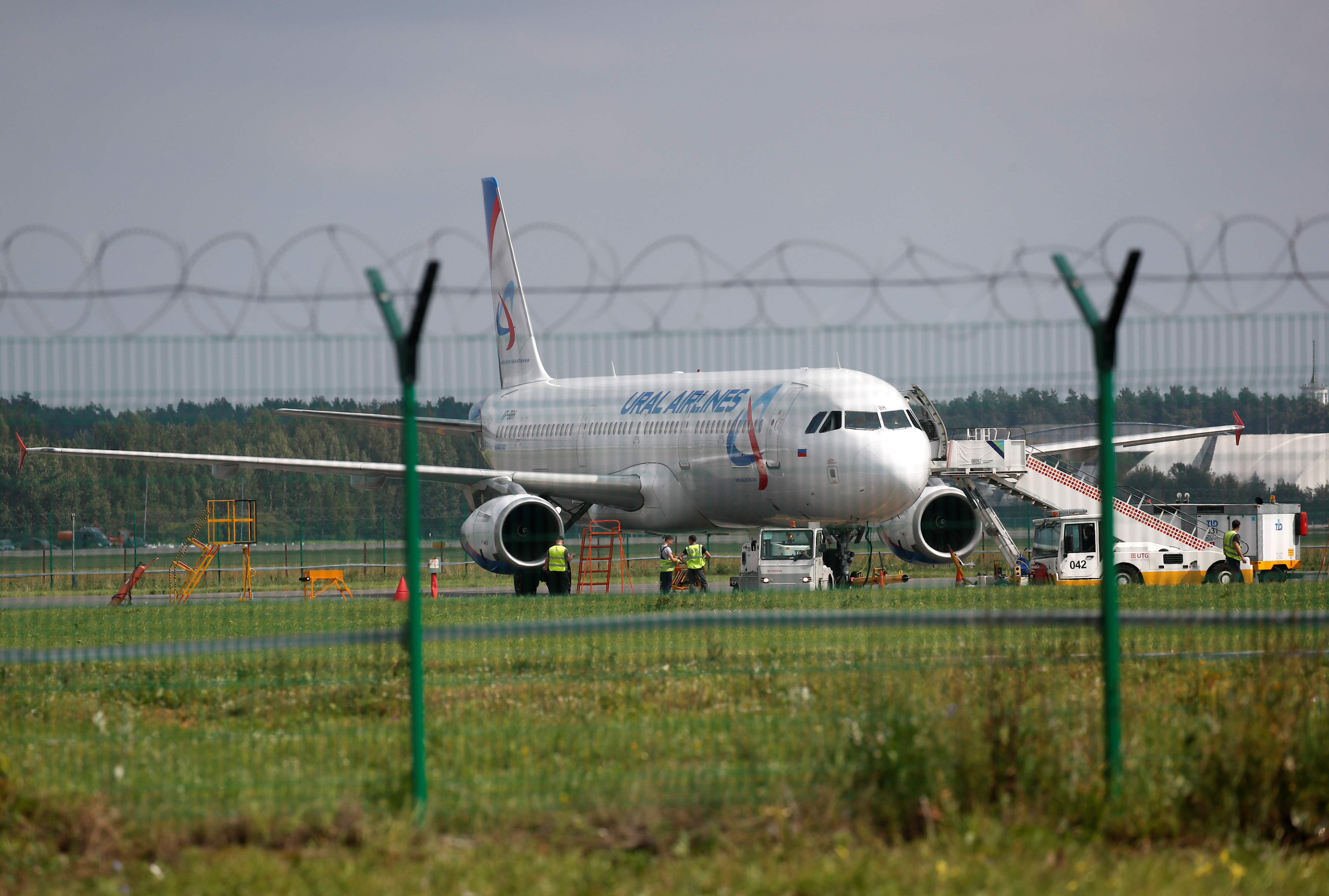 A view shows a Ural Airlines passenger plane on the tarmac of Zhukovsky International Airport in Moscow Region
