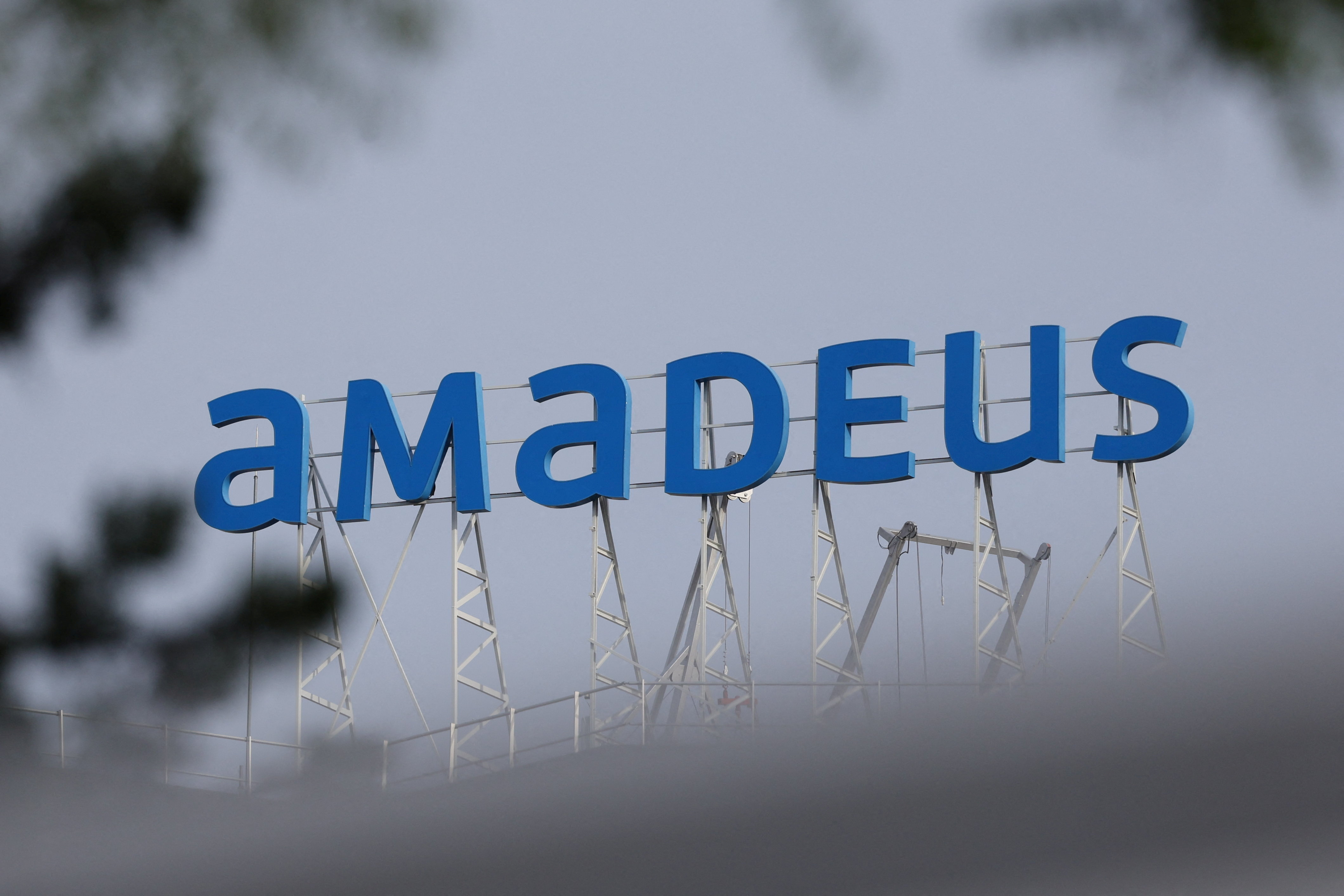 A view of the logo of Spanish IT Group Amadeus at its headquarters in Madrid