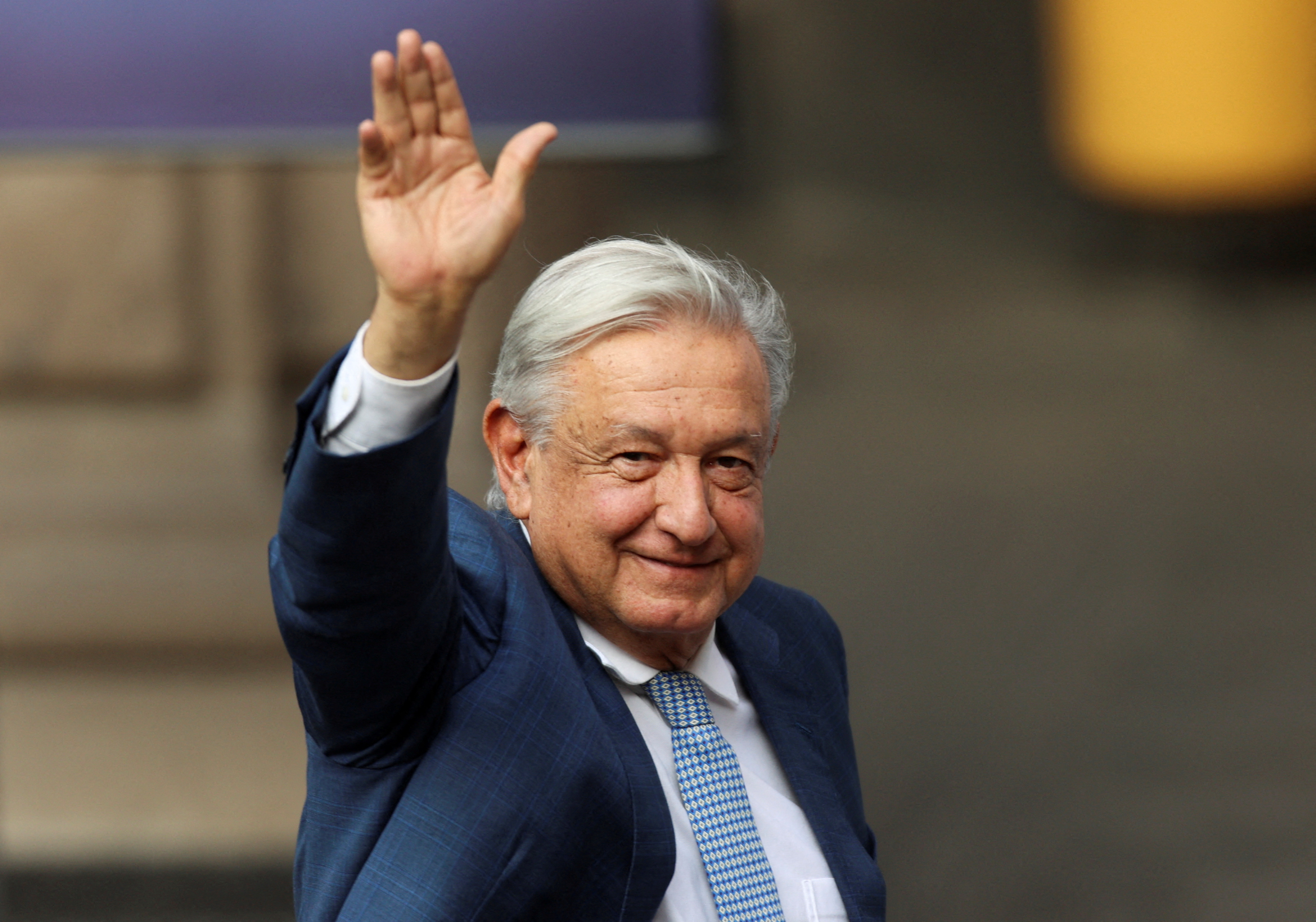 Mexico's President Obrador hands over Mexican flag to athletes ahead of the Paris 2024 Olympic Games, in Mexico City