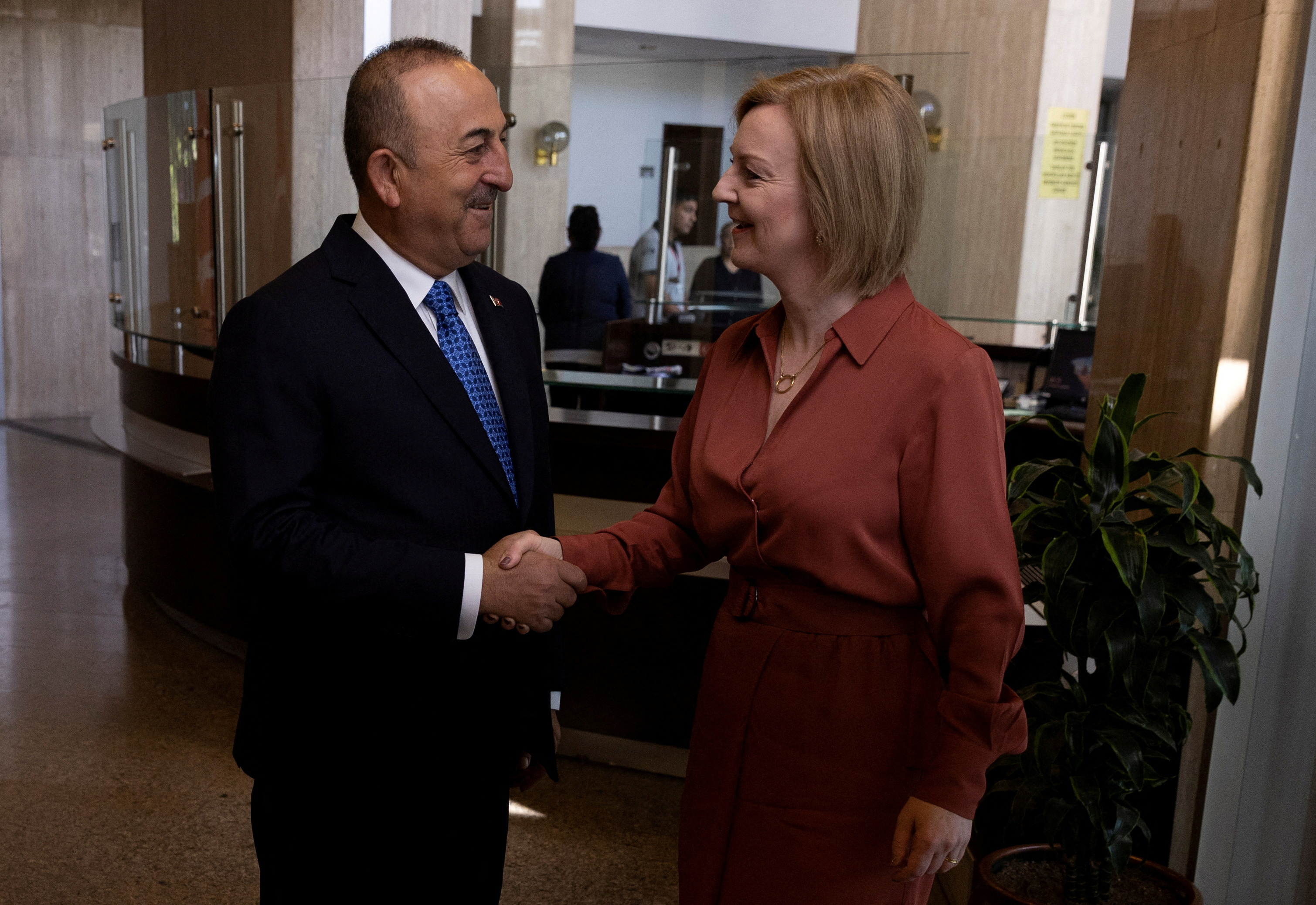 Turkish Foreign Minister Mevlut Cavusoglu meets British Foreign Secretary Liz Truss in Ankara