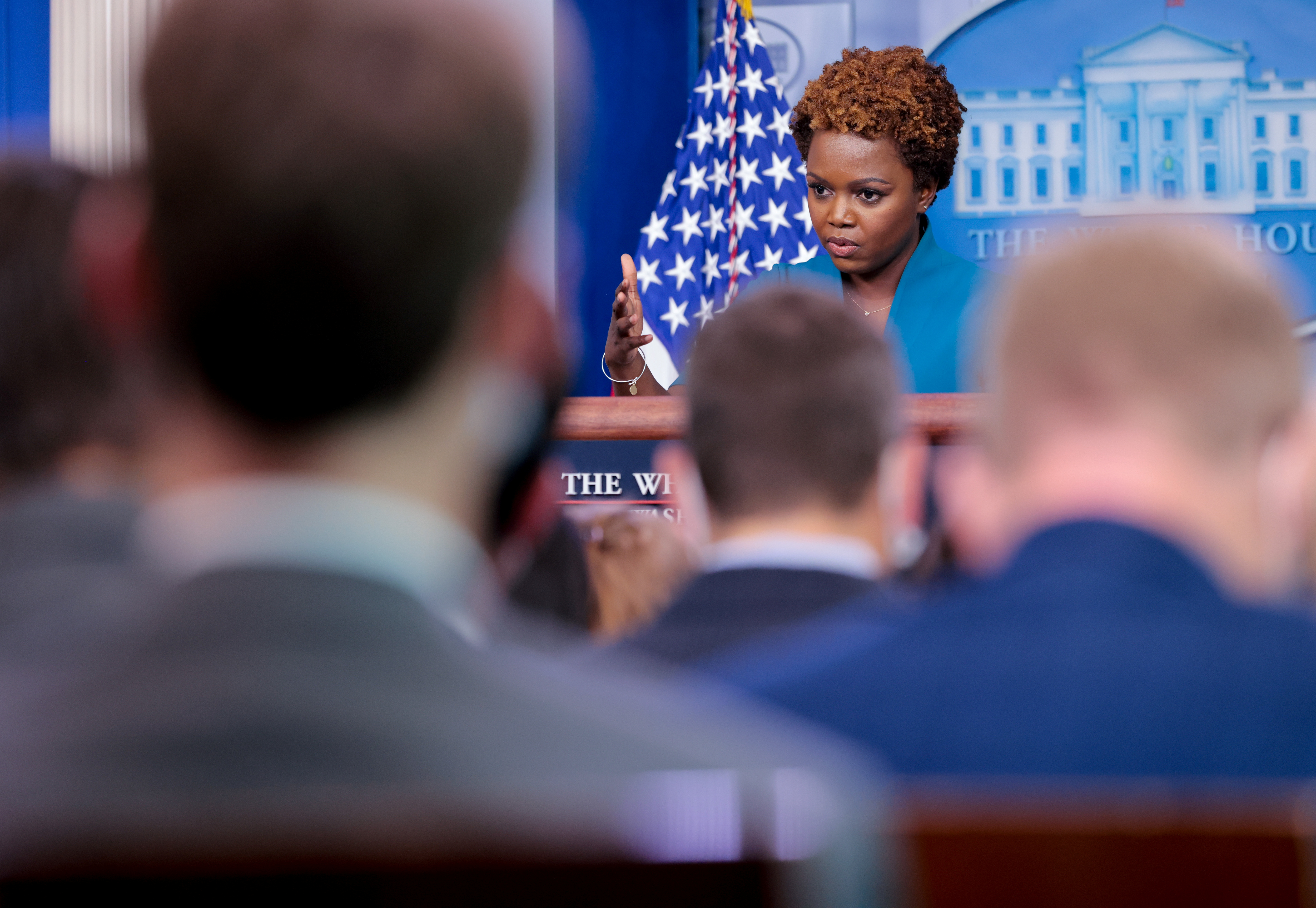 Principal deputy press secretary Karine Jean-Pierre holds a media briefing at the White House