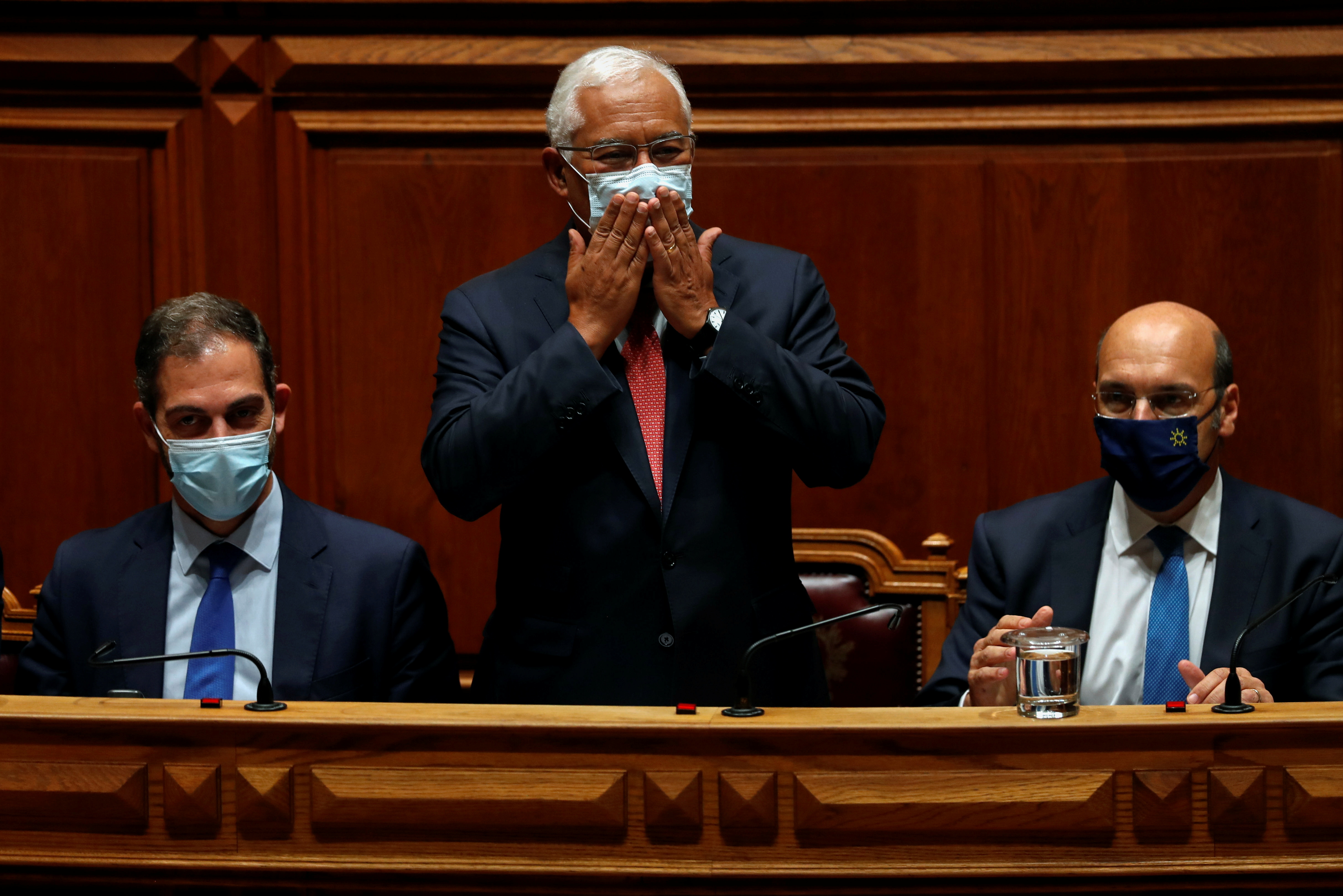 Portugal's Prime Minister Antonio Costa gestures at the end of the debate on the 2022 state budget draft in first reading at the Portuguese Parliament in Lisbon, Portugal, October 27, 2021. REUTERS/Pedro Nunes