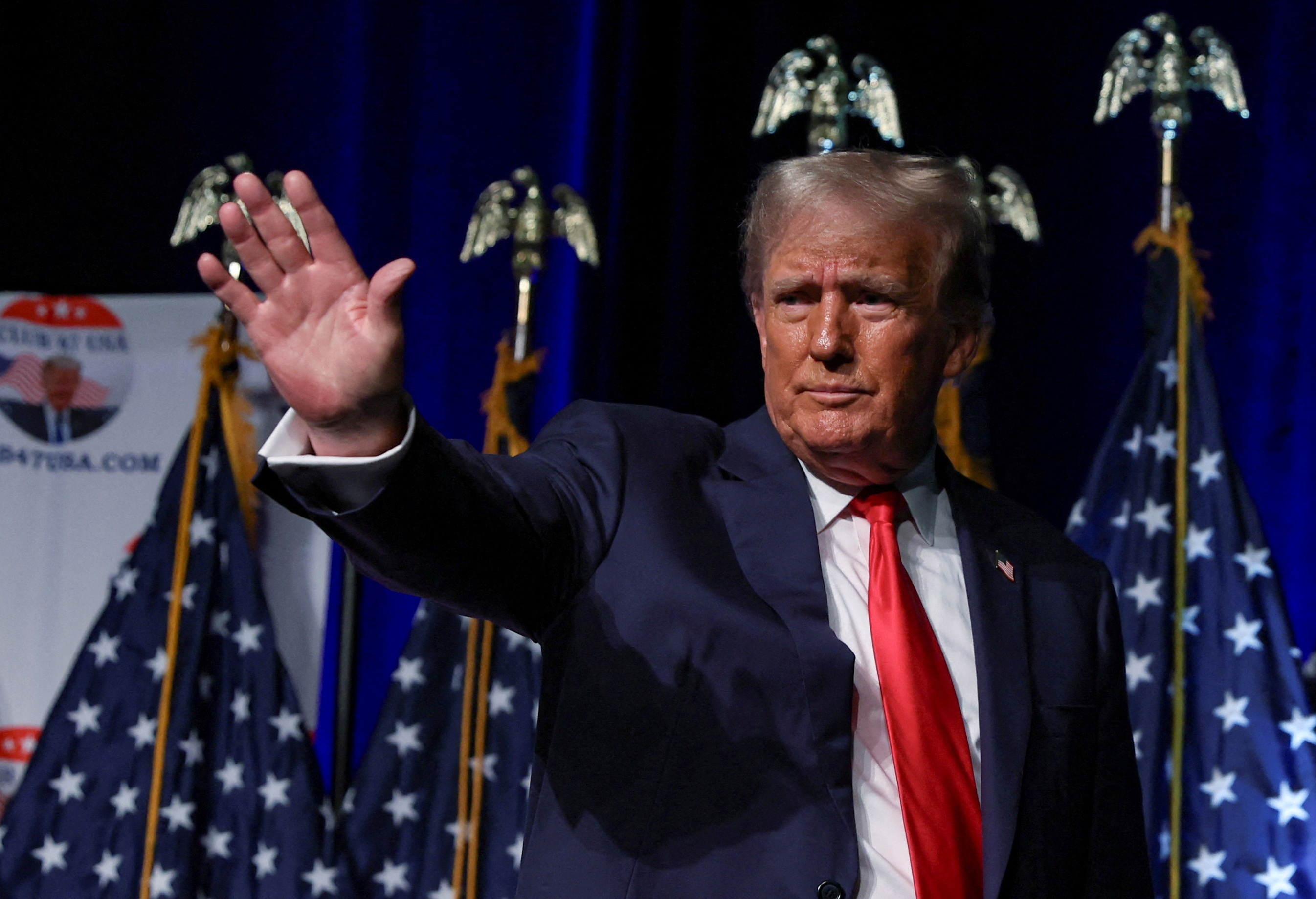 Former U.S. President and Republican presidential candidate Trump meets with supporters in West Palm Beach