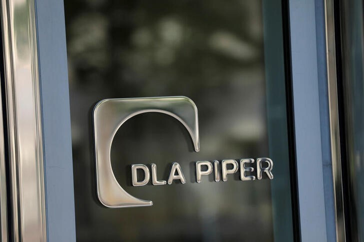 Signage is seen outside of the law firm DLA Piper in Washington, D.C.