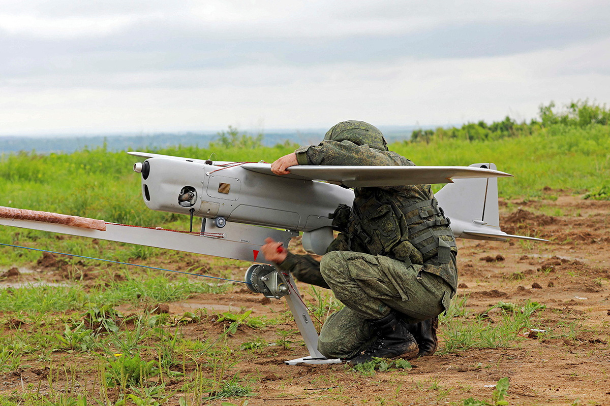 An undated handout image of an Orlan 10 drone published by the Russian Defence Ministry