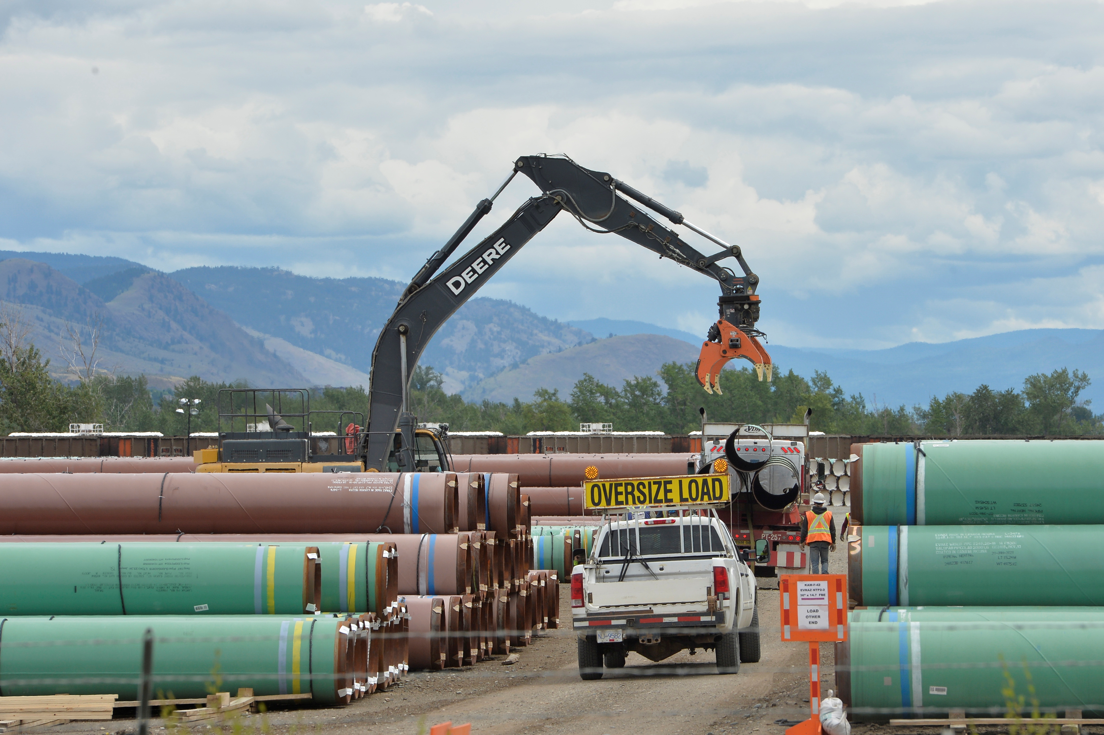 A pipe yard servicing government-owned oil pipeline operator Trans Mountain is seen in Kamloops