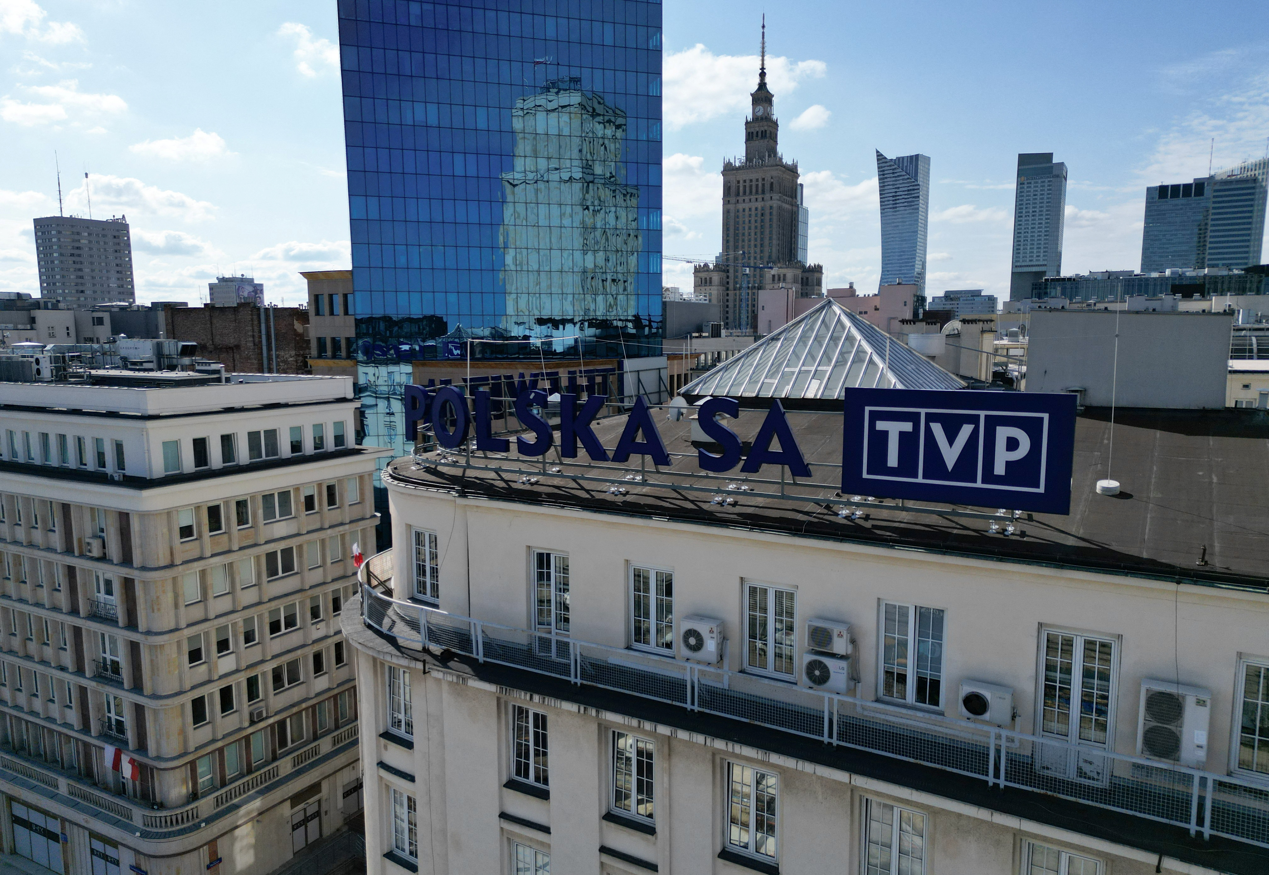 The logo of TVP Telewizja Polska SA, Polish state television and media outlet, is seen in Warsaw
