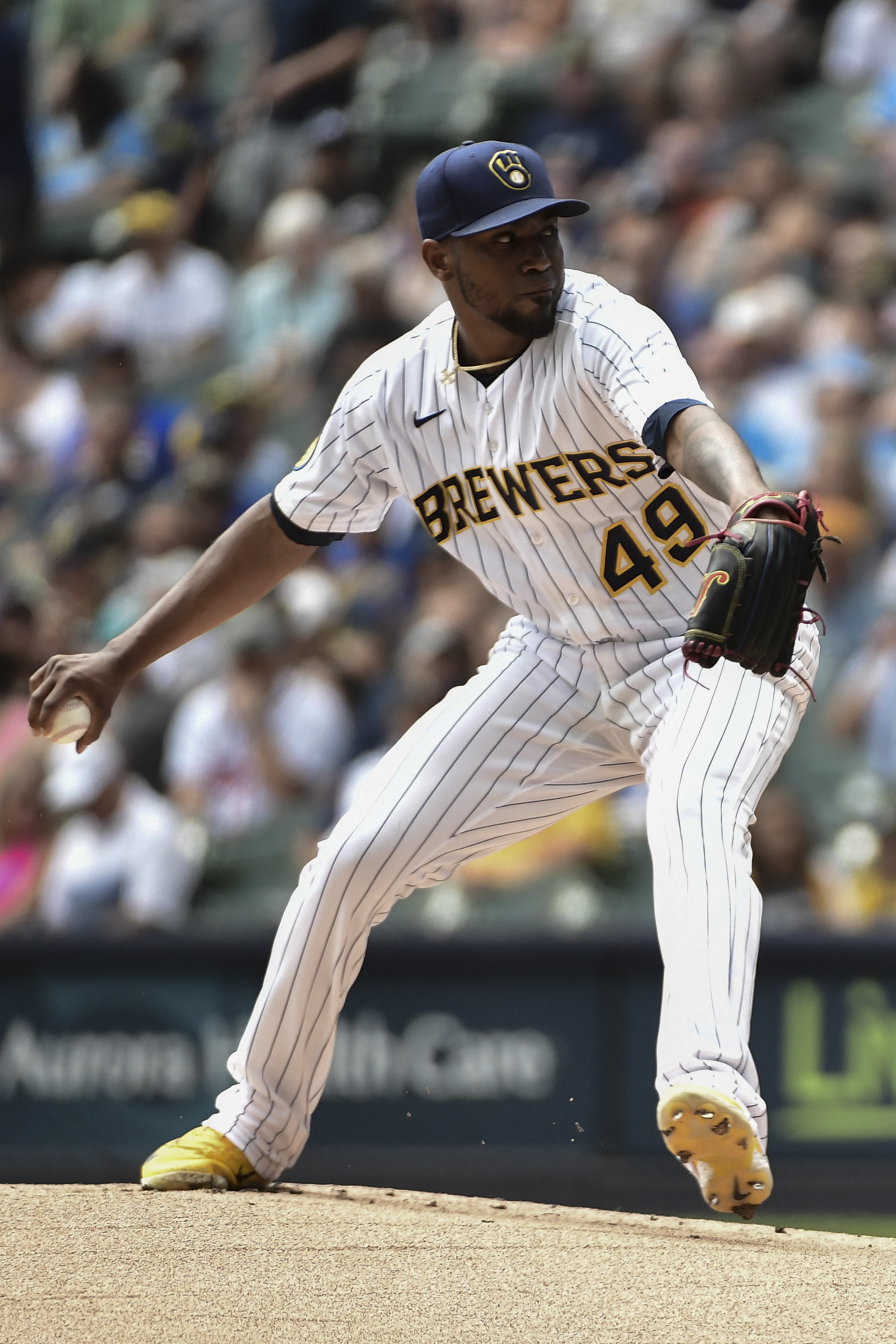 Milwaukee, United States Of America. 23rd July, 2023. July 23, 2023:  Atlanta Braves second baseman Ozzie Albies (1) turns a double play during  the game between the Milwaukee Brewers and the Atlanta