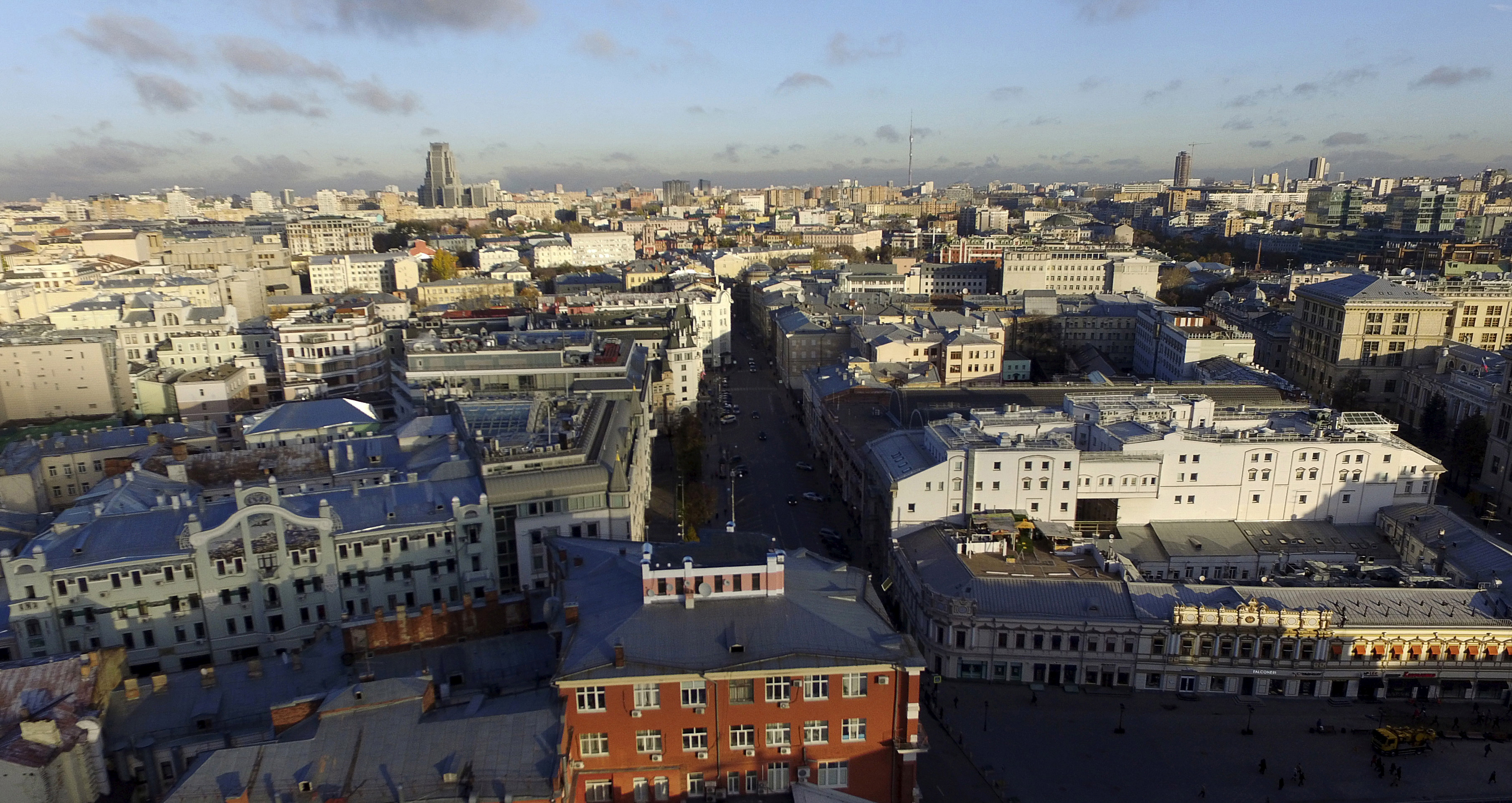 An aerial view shows the skyline of the capital Moscow in Russia