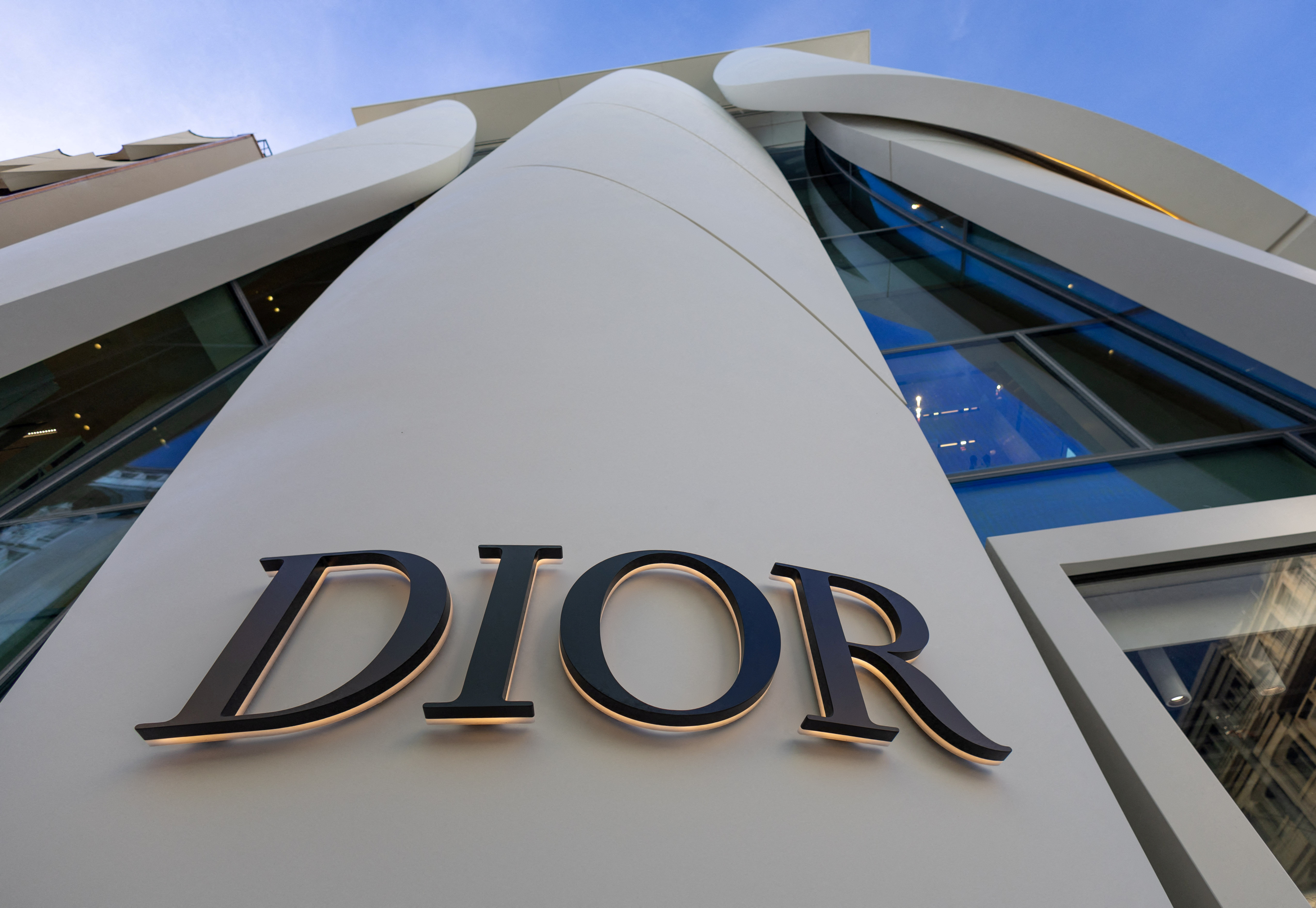 A logo is pictured on the Dior boutique in Geneva