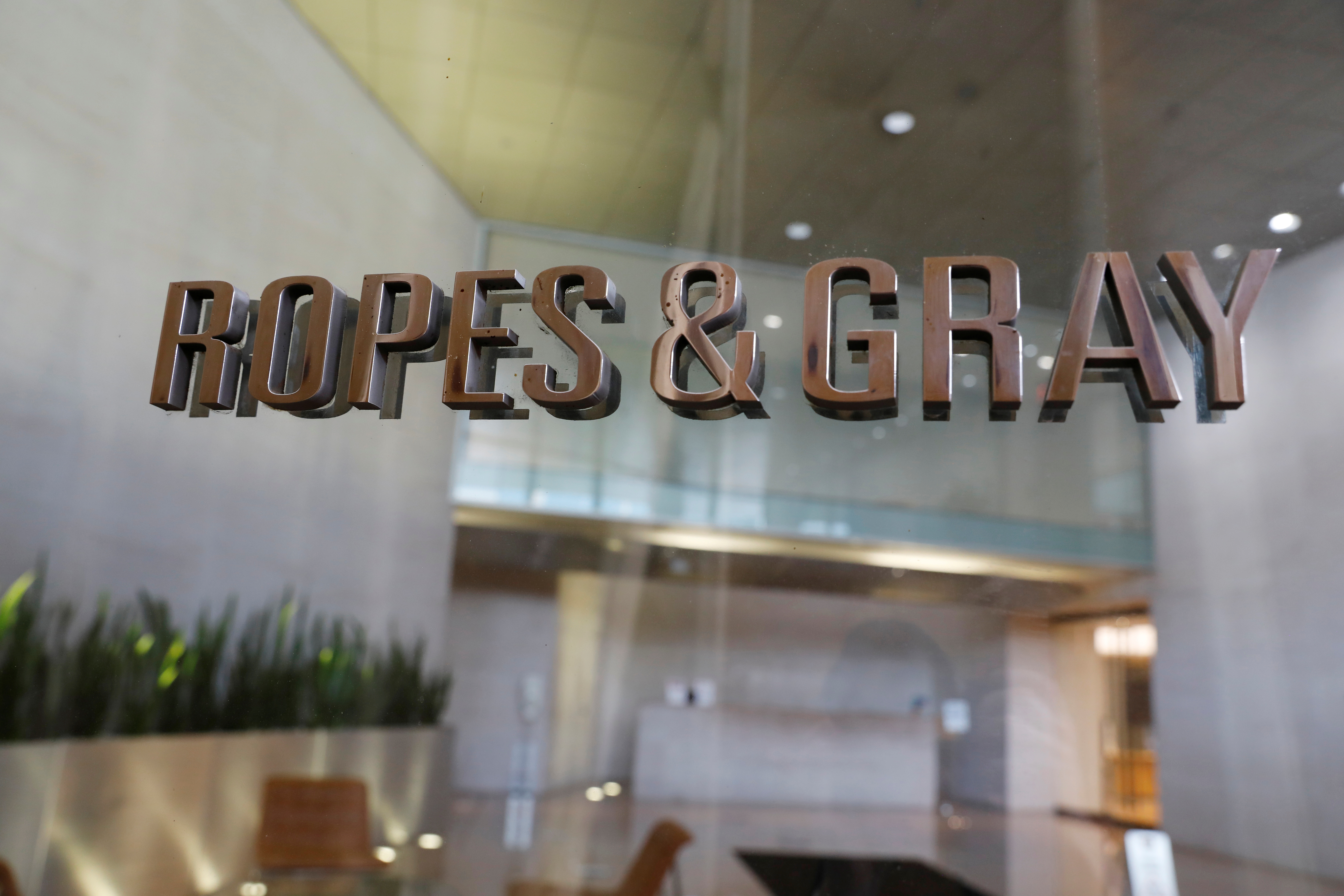 The logo of law firm Ropes & Gray LLP is seen outside of their office in Washington, D.C.