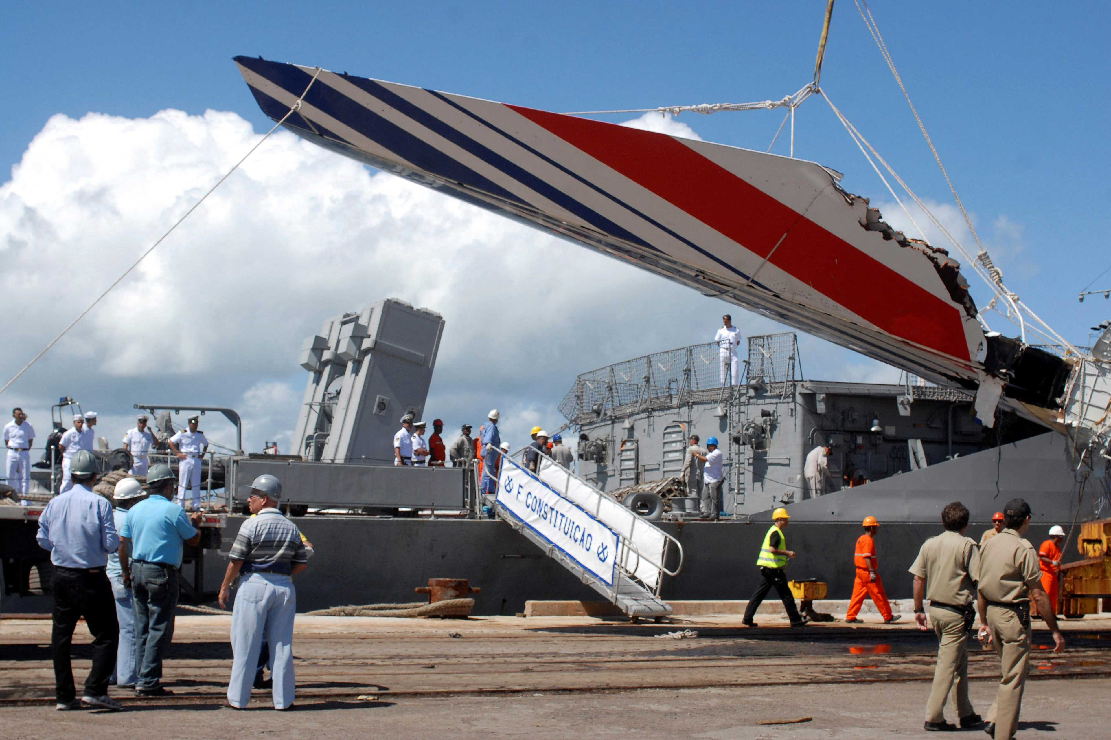 Debris of the missing Air France flight 447, recovered from the Atlantic Ocean, arrives at Recife's port