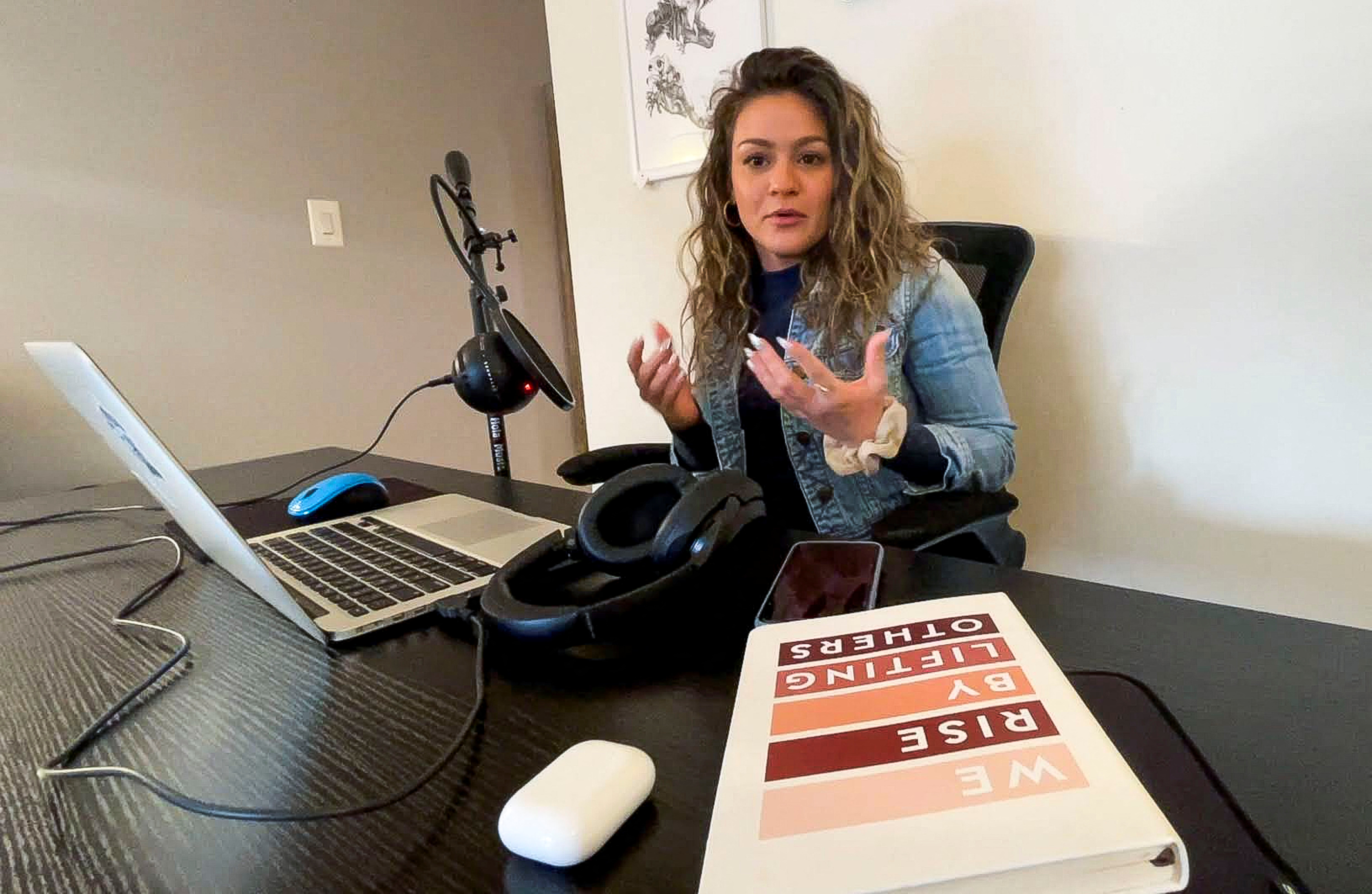 Gabby Ianniello works on her podcast in New York City