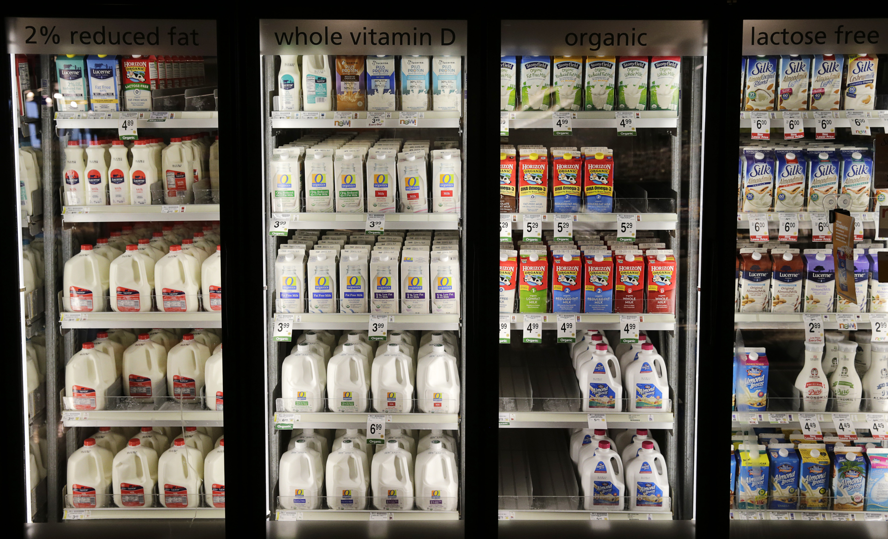 Various types of milk are seen at the Safeway store in Wheaton Maryland