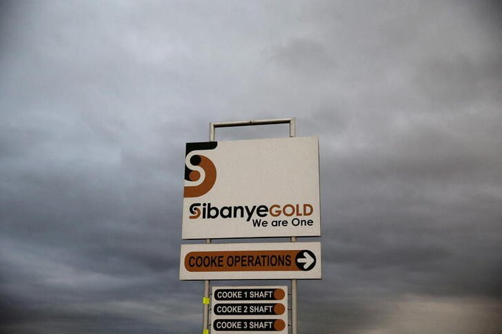 A sign board is seen near the Sibanye gold mine in Westonaria