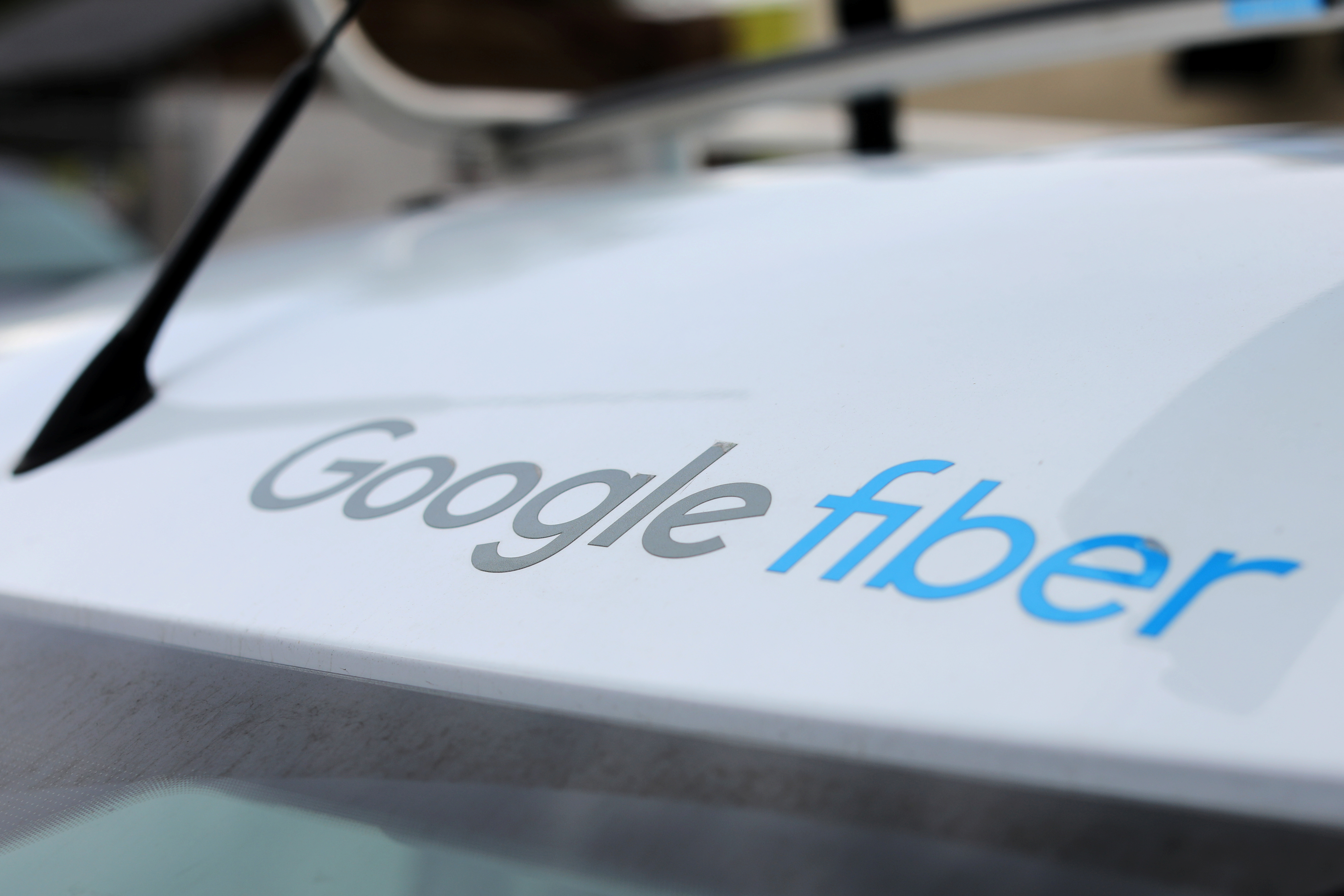 The roof of a Google fiber installation truck is pictured Salt Lake City, Utah