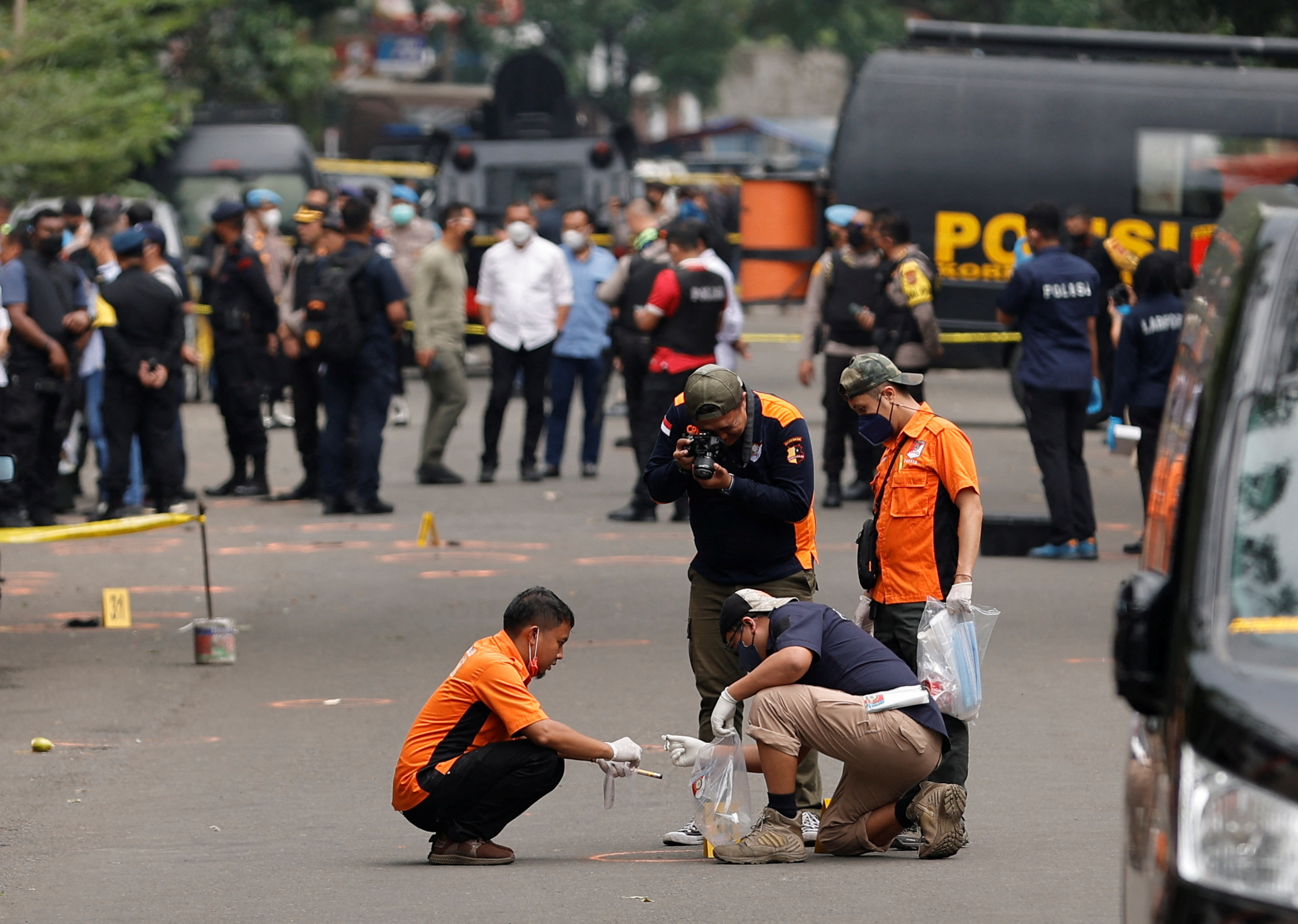 The aftermath of an explosion at a district police station in Bandung