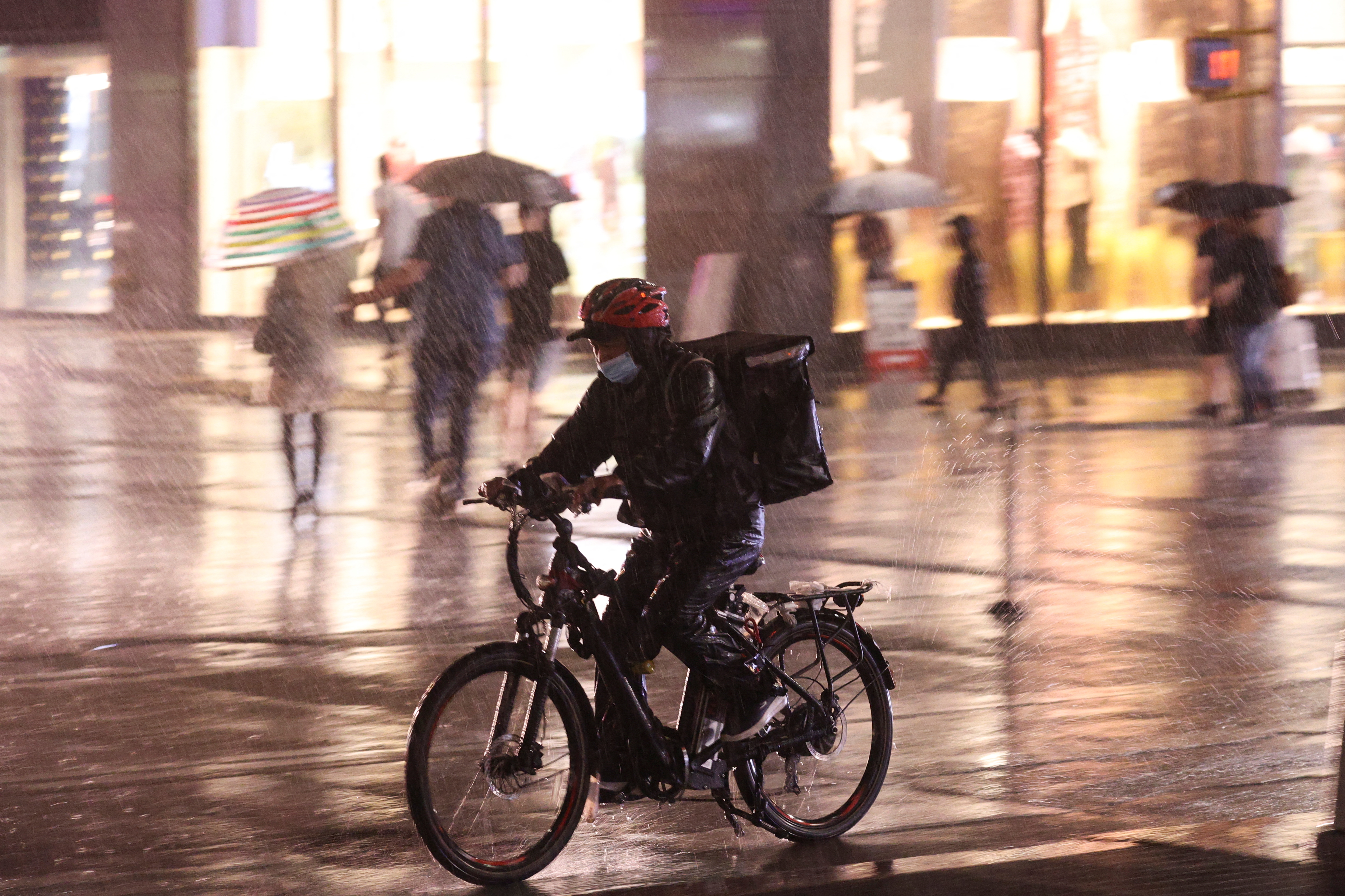 Food delivery riders in Midtown Manhattan