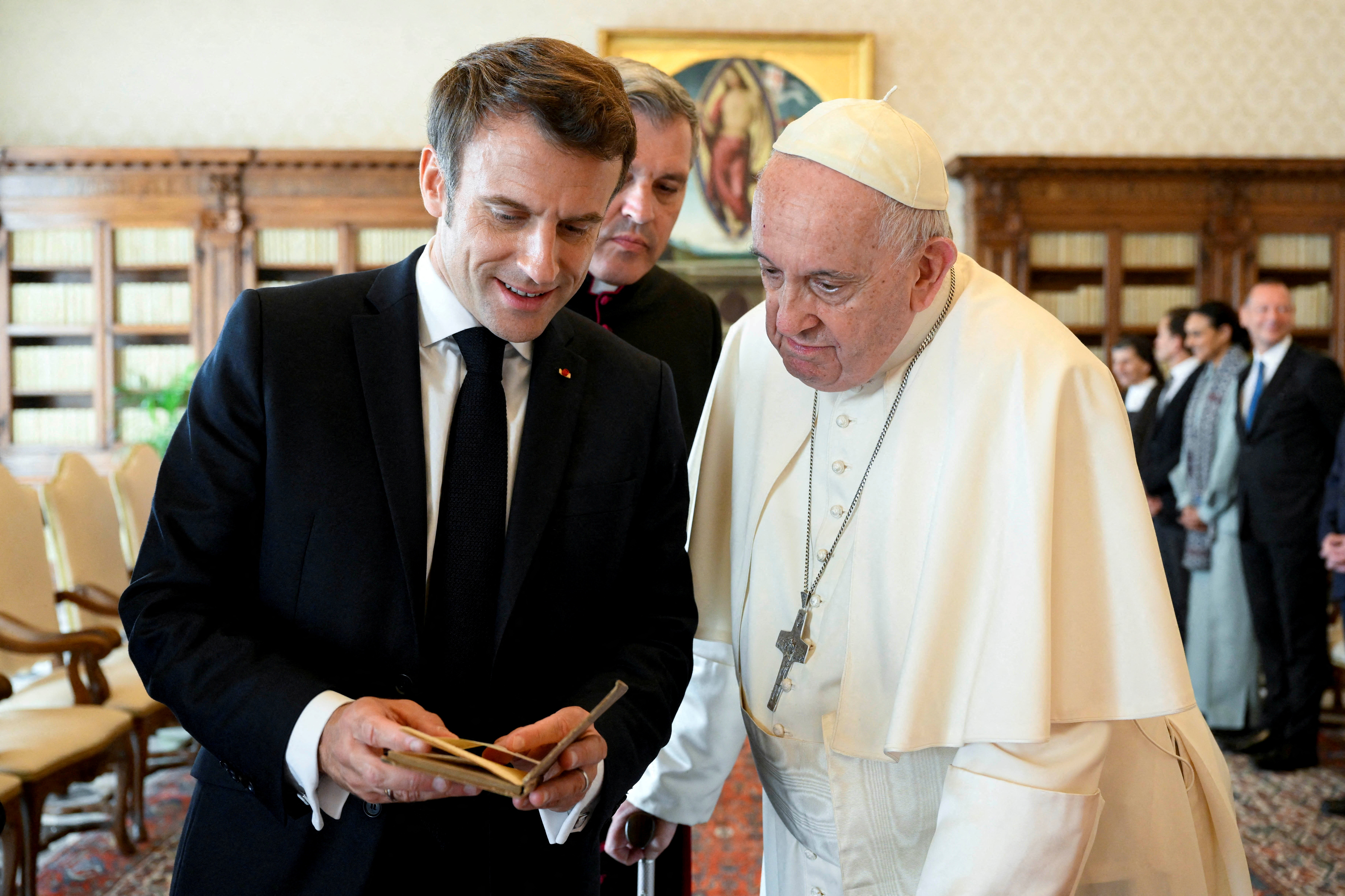 Pope Francis holds private audience for French President Macron at the Vatican