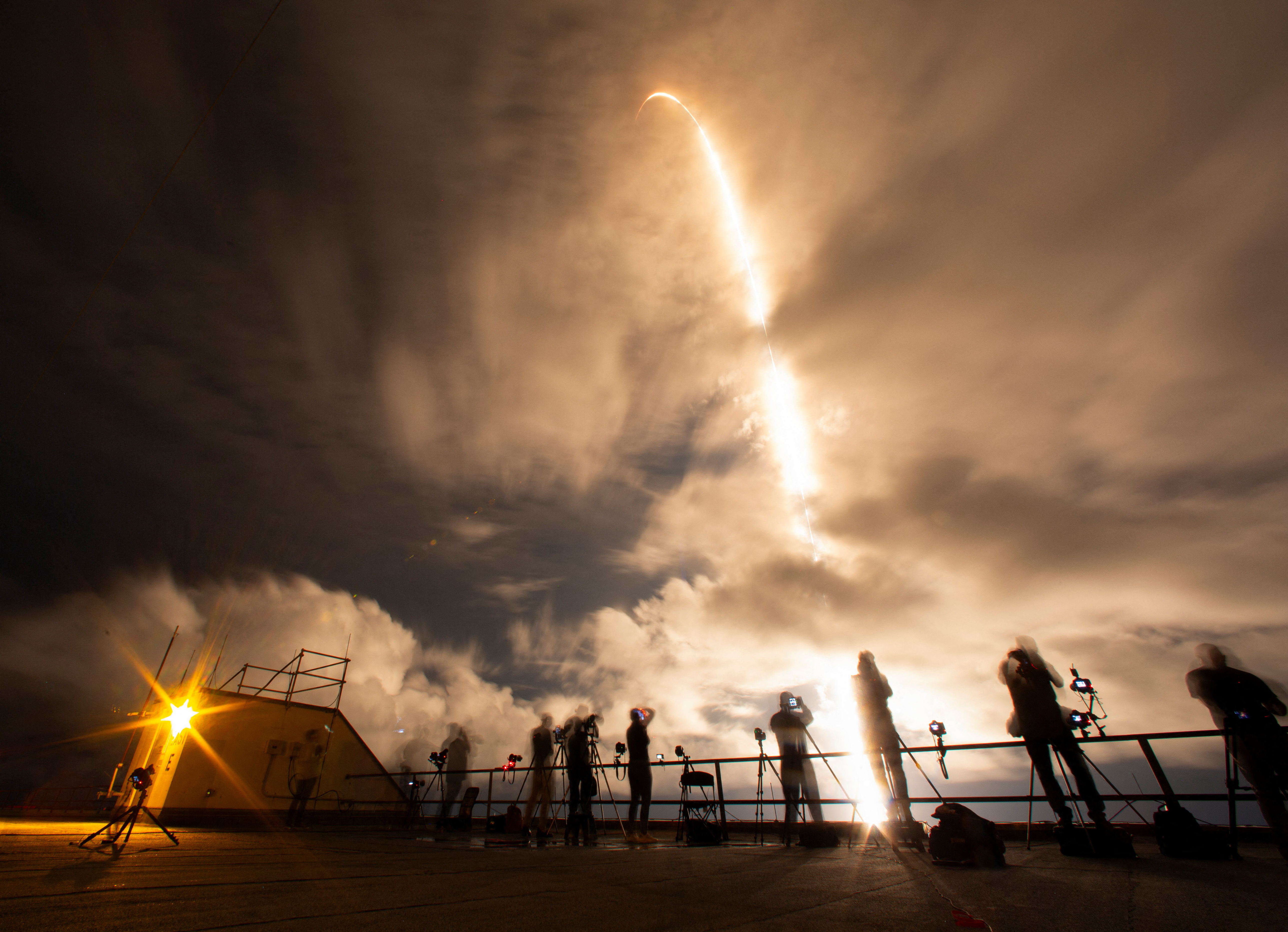 A SpaceX Falcon 9 rocket lifts off with Polaris Dawn, a private human spaceflight mission, in Cape Canaveral