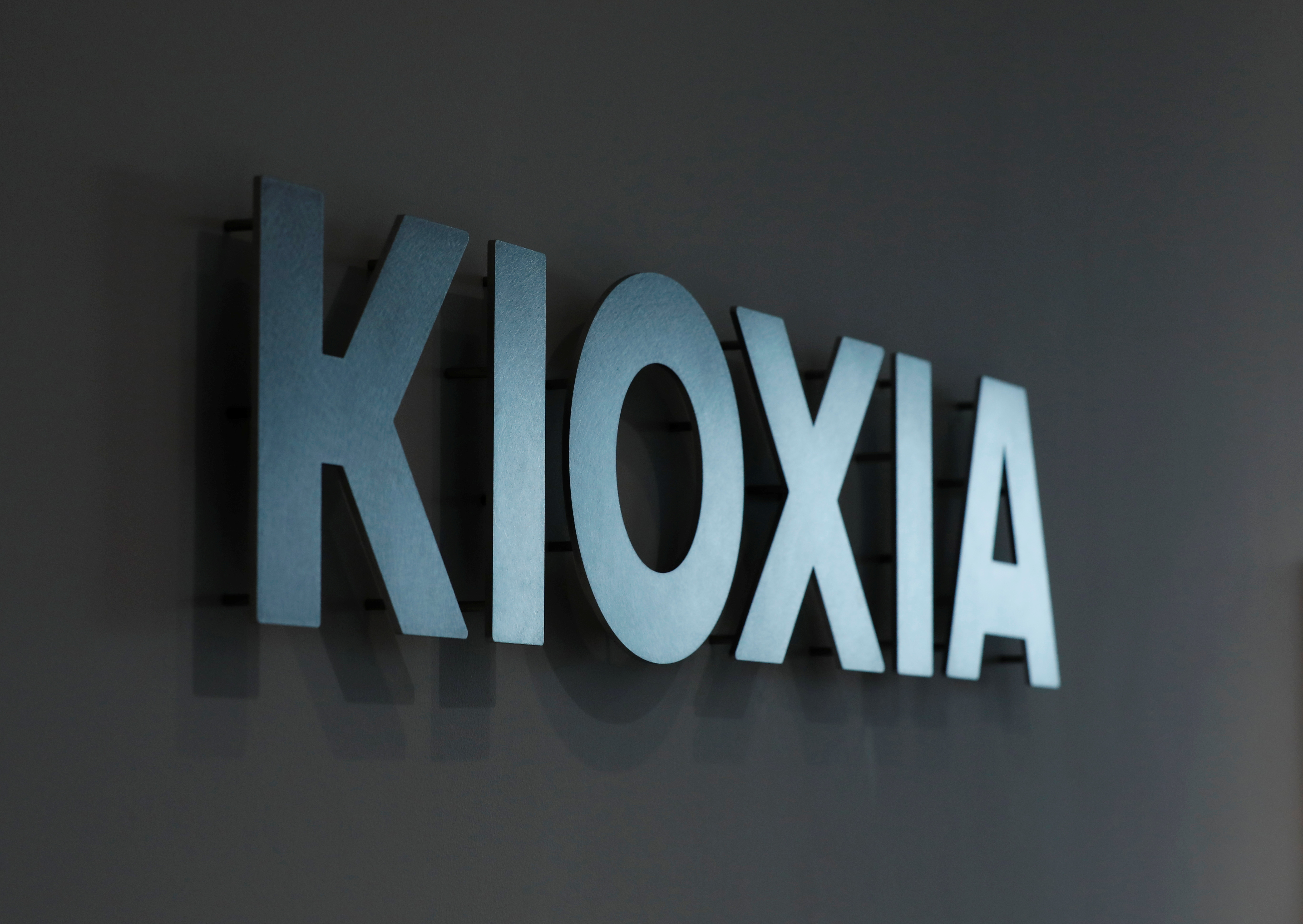 Japanese chipmaker Kioxia's logo is displayed at its headquarters in Tokyo