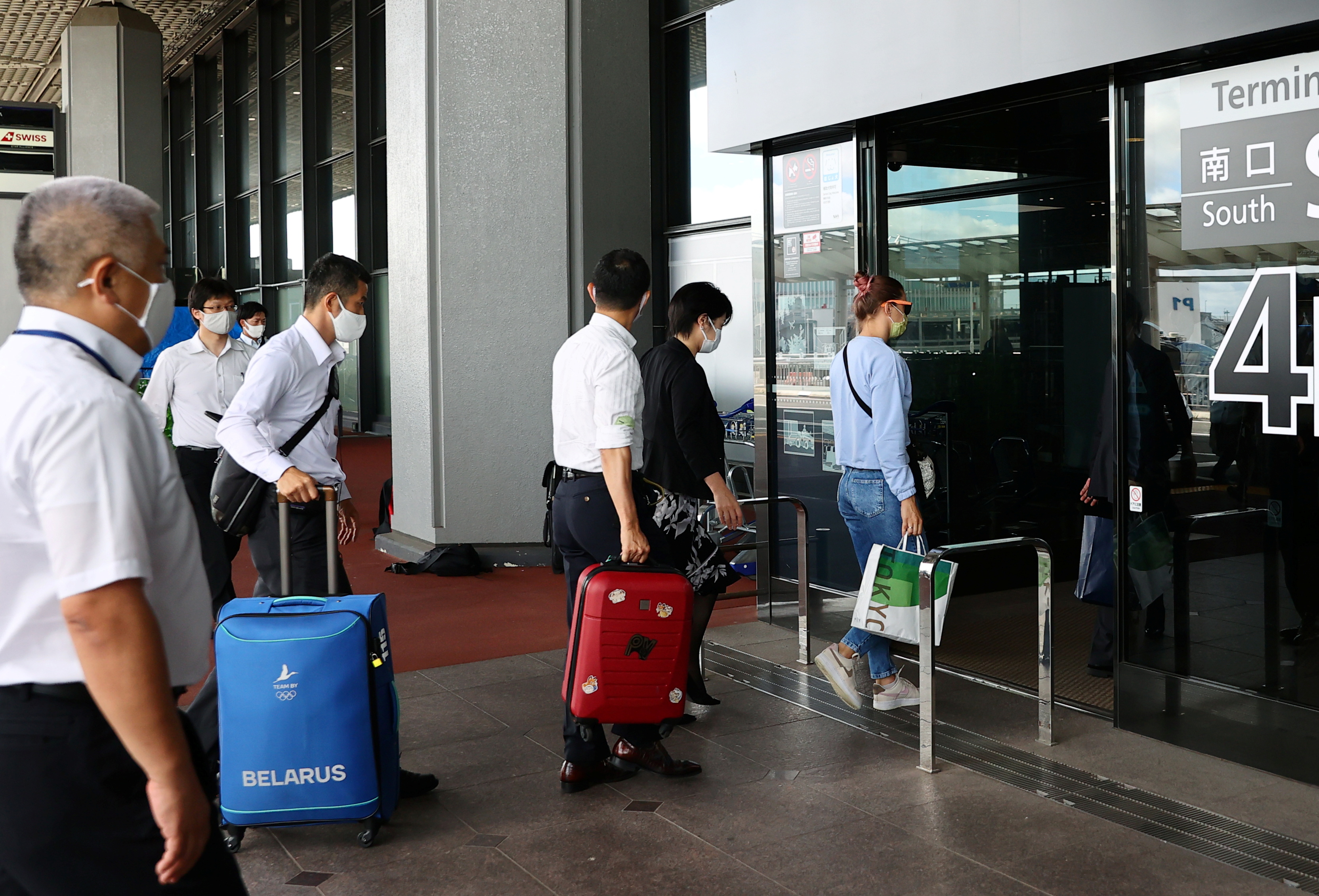 Belarusian Sprinter Krystsina Tsimanouskaya arrives at Narita International Airport to leave for Poland