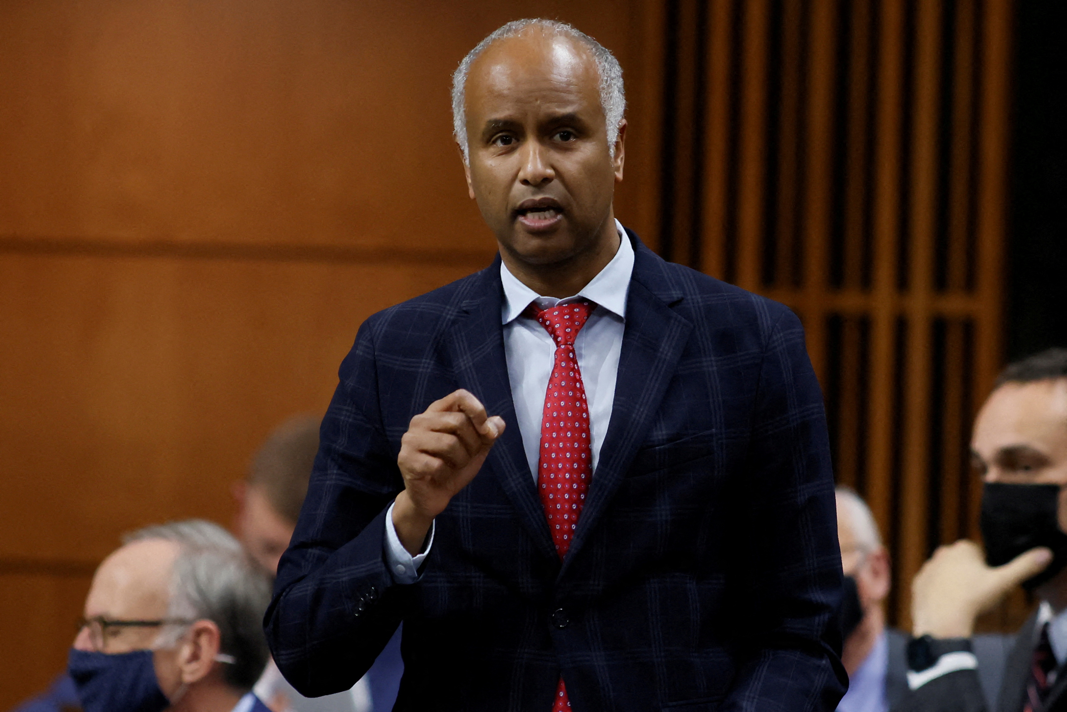 Canada's Minister of Housing, Diversity, and Inclusion Ahmed Hussen speaks during Question Period in the House of Commons on Parliament Hill in Ottawa
