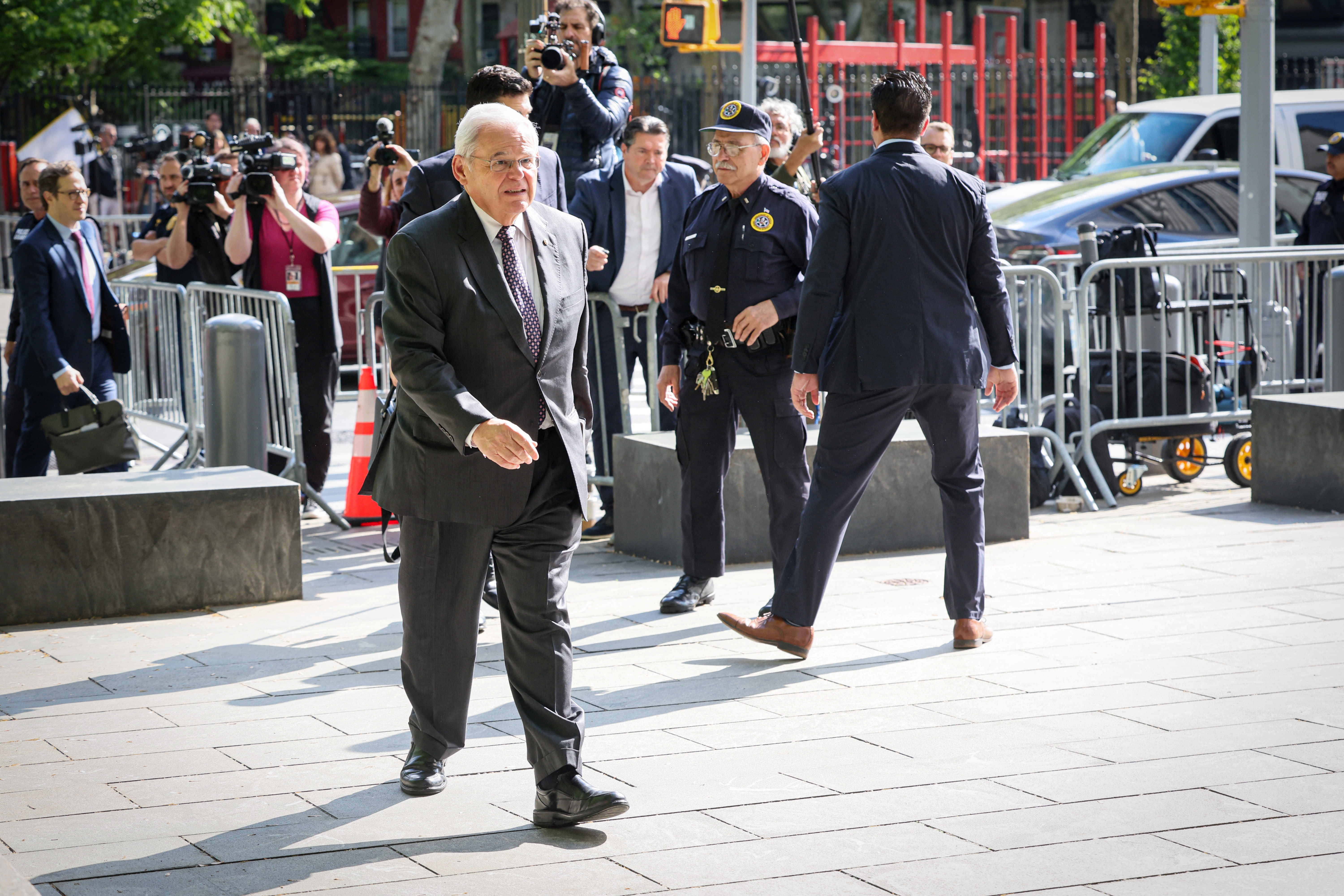 U.S. Senator Robert Menendez (D-NJ), arrive at Federal Court, for his bribery trial in New York