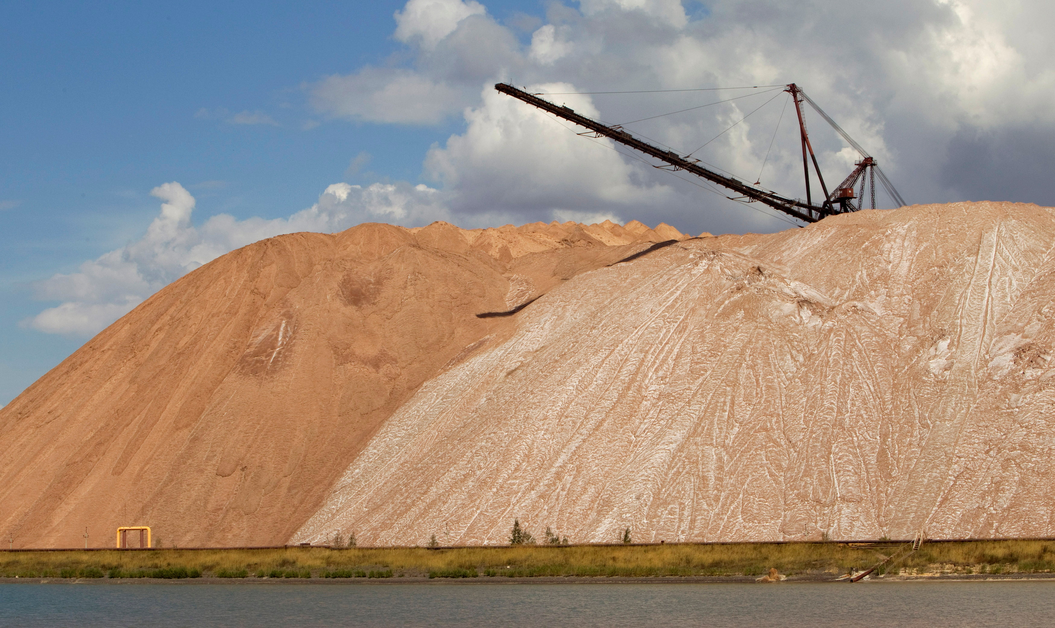 General view shows waste heaps at Belaruskali potash mines near the town of Soligorsk