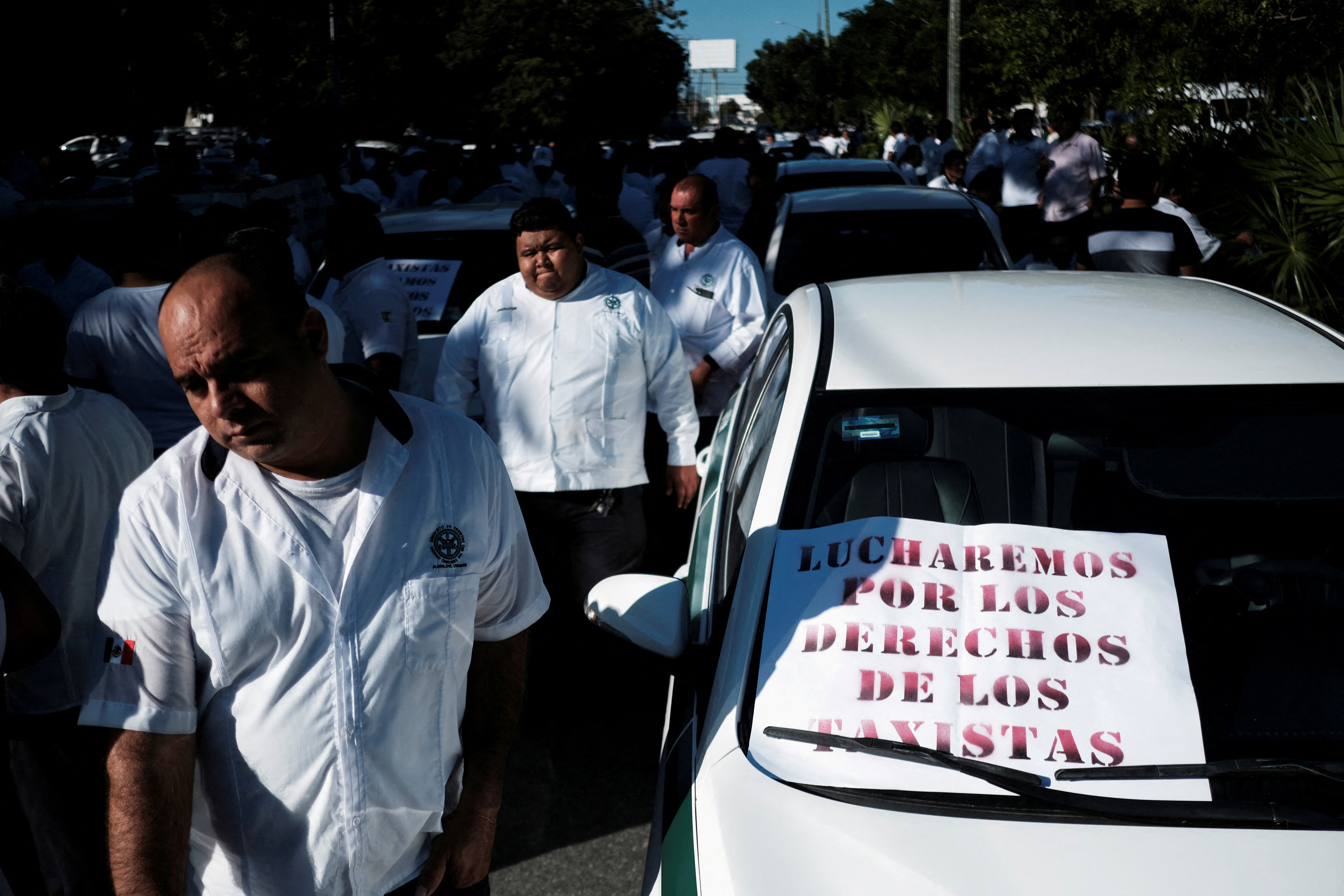 Taxi drivers hold a protest in Cancun