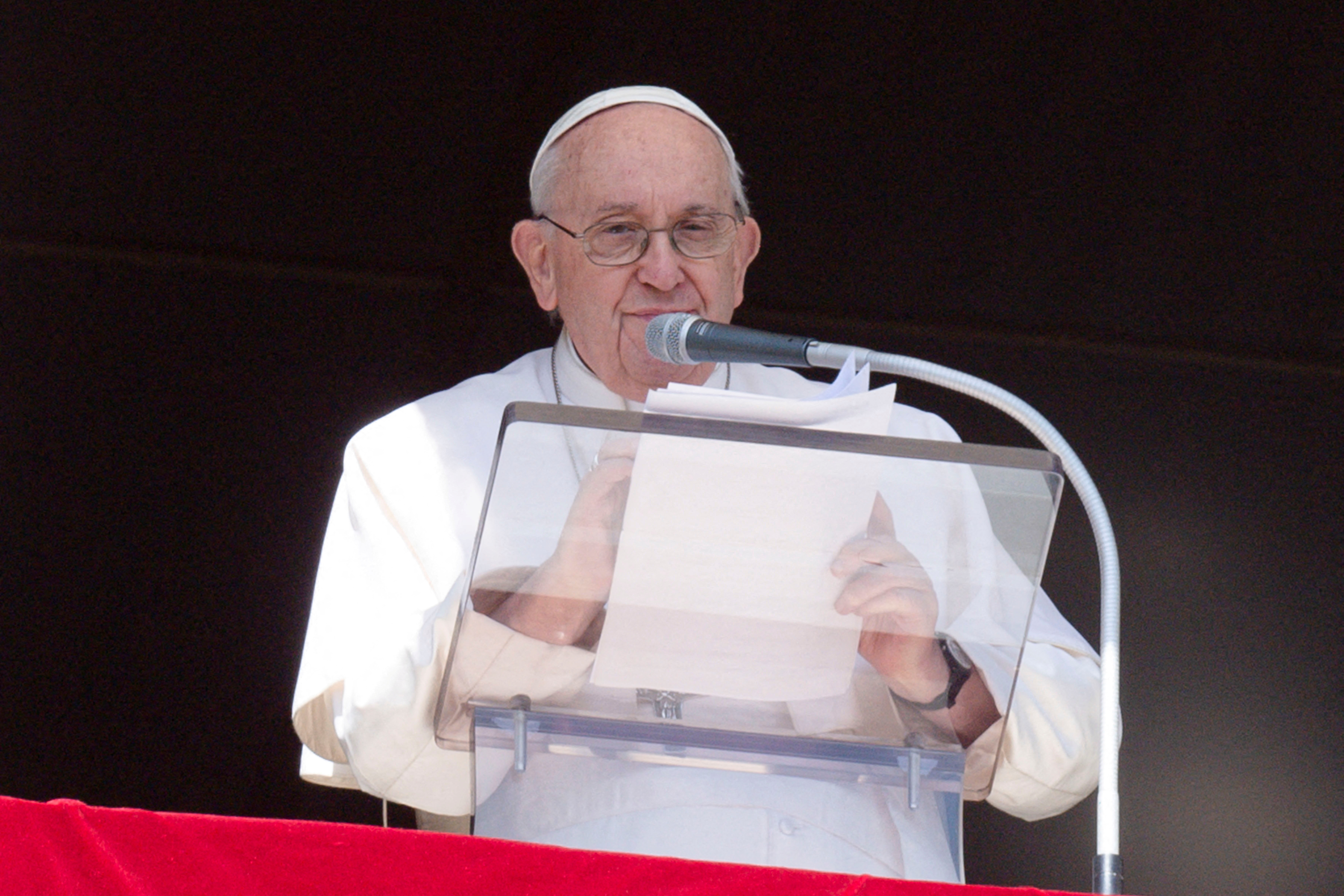 Pope Francis leads the Angelus prayer at the Vatican