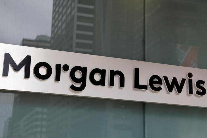 The logo of law firm Morgan, Lewis & Bockius LLP is seen on the exterior of its headquarters in Philadelphia, Pennsylvania
